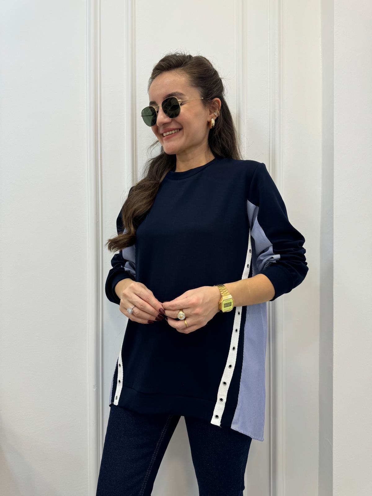 Lacivert Gömlek Detaylı Modal Sweatshırt 2853