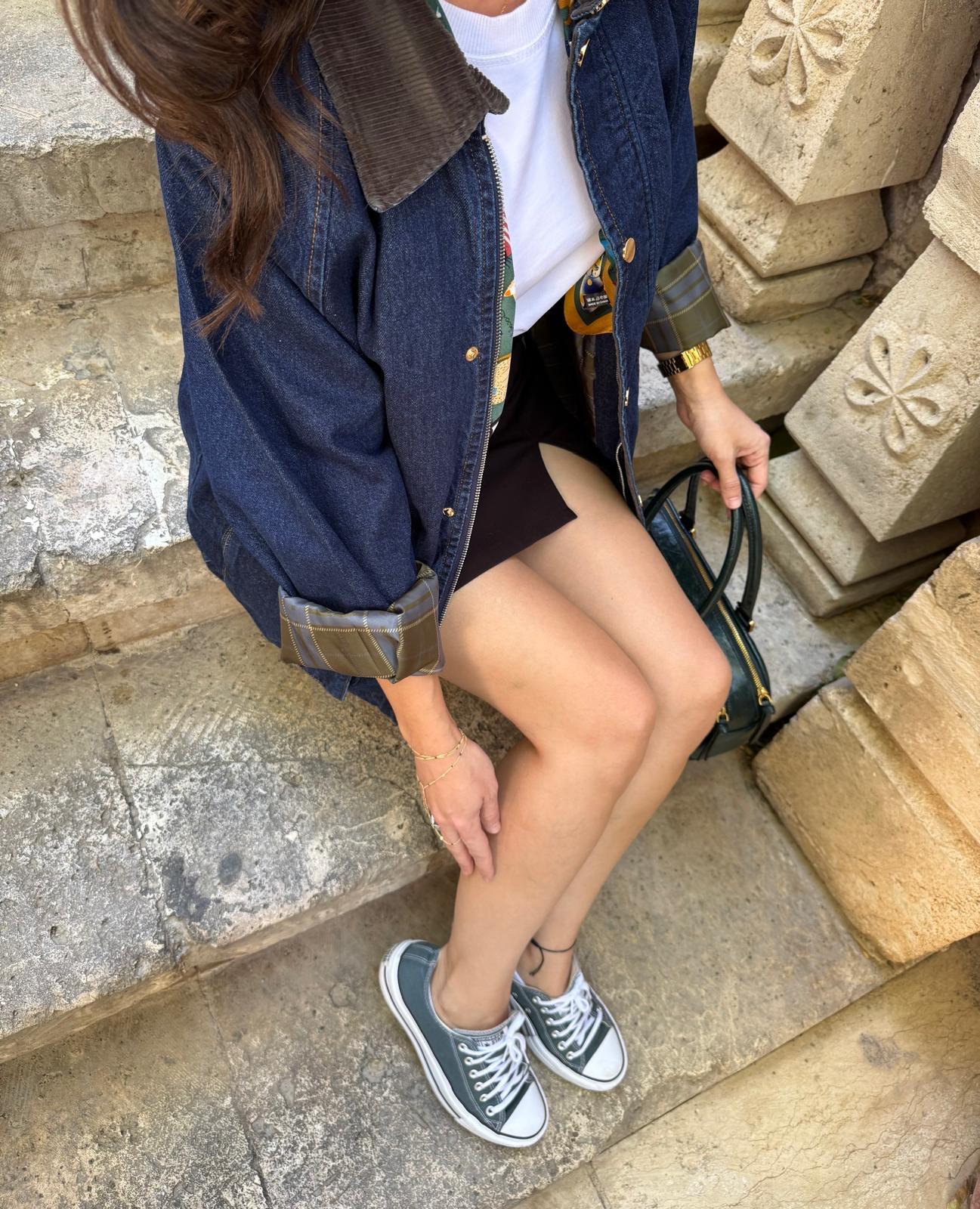 Lacivert Kadife Yaka Cepli Denim Ceket 36781