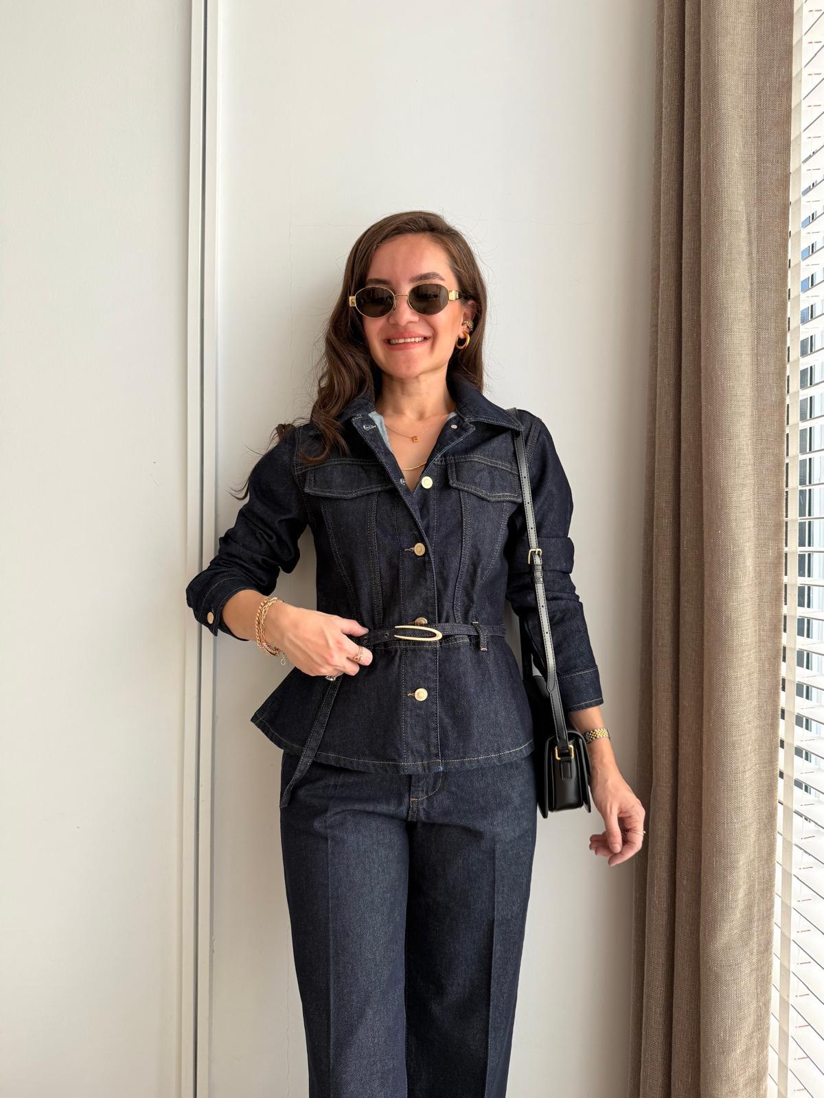 Lacivert Kemer Detaylı Düğmeli Denim Ceket D857