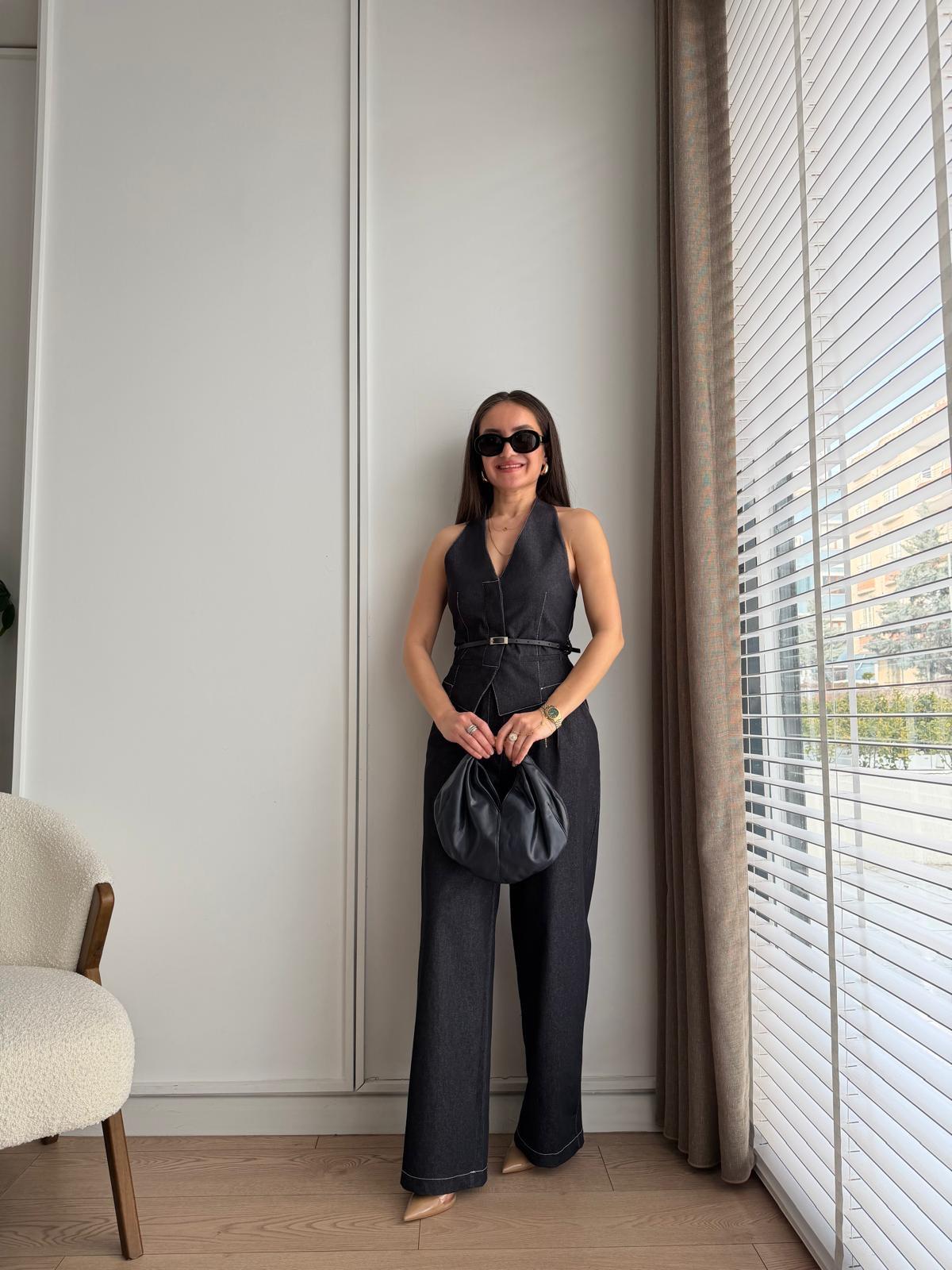 Lacivert Kemerli Yelek Pantolon Takım 8919
