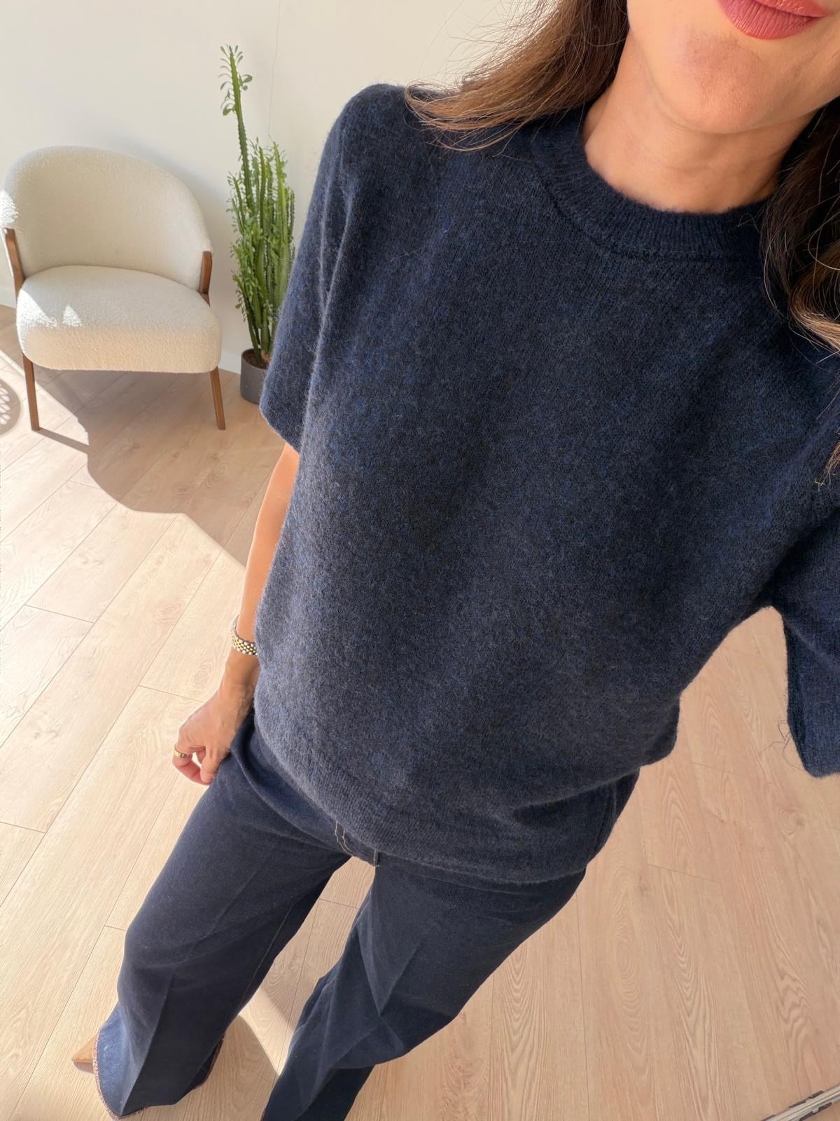 Lacivert Kısa Kollu Triko Bluz 261104