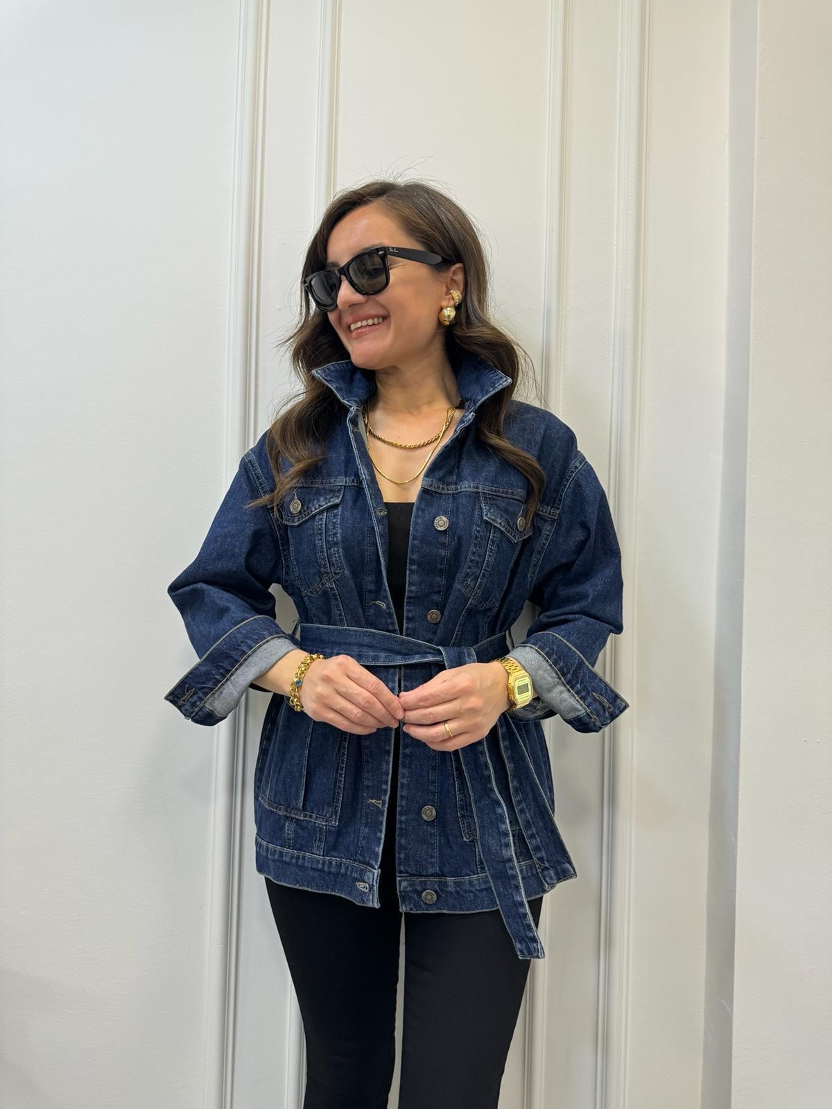 Lacivert Kuşaklı Kot Ceket 24512