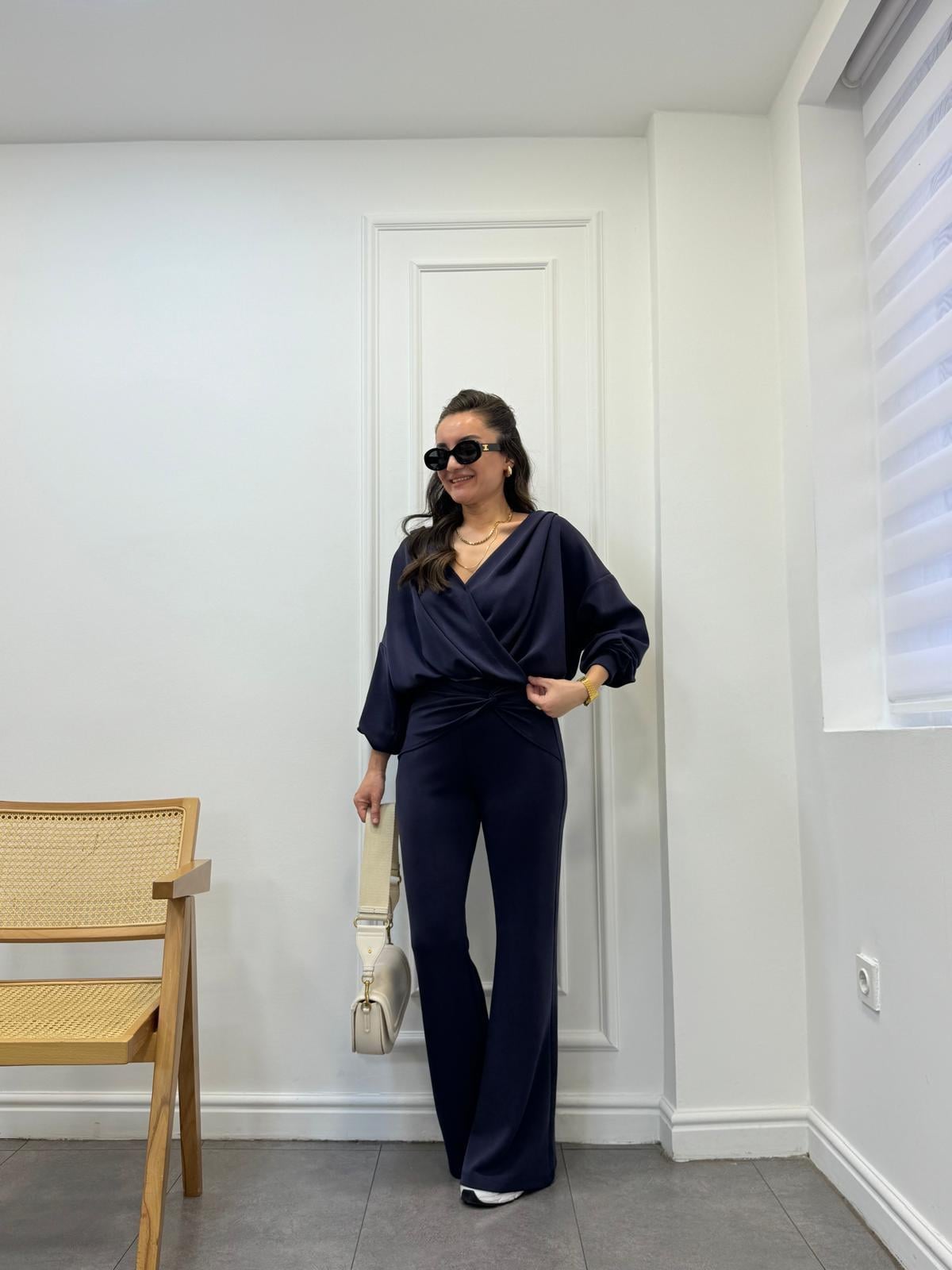 Lacivert Modal Flare Kesim Pantolon 3148