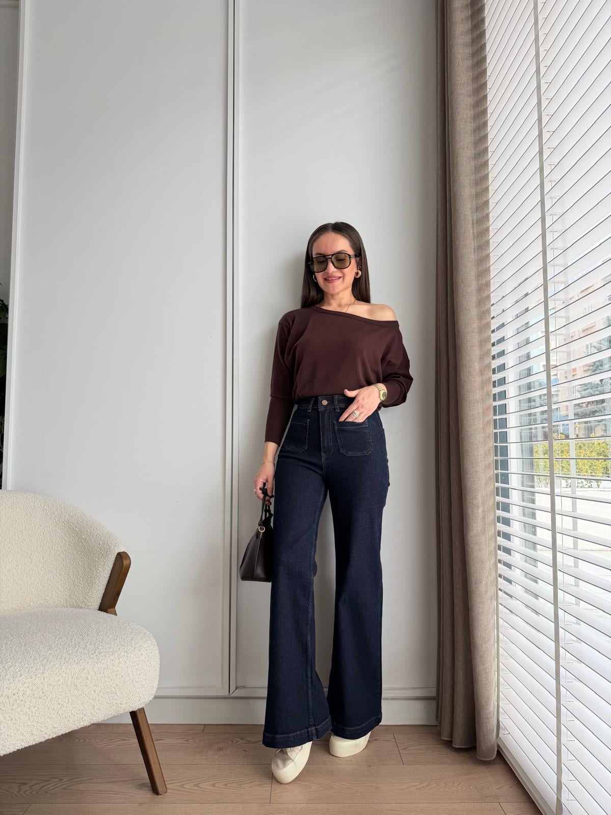Lacivert Ön Cep Detaylı Palazzo Jean 7079