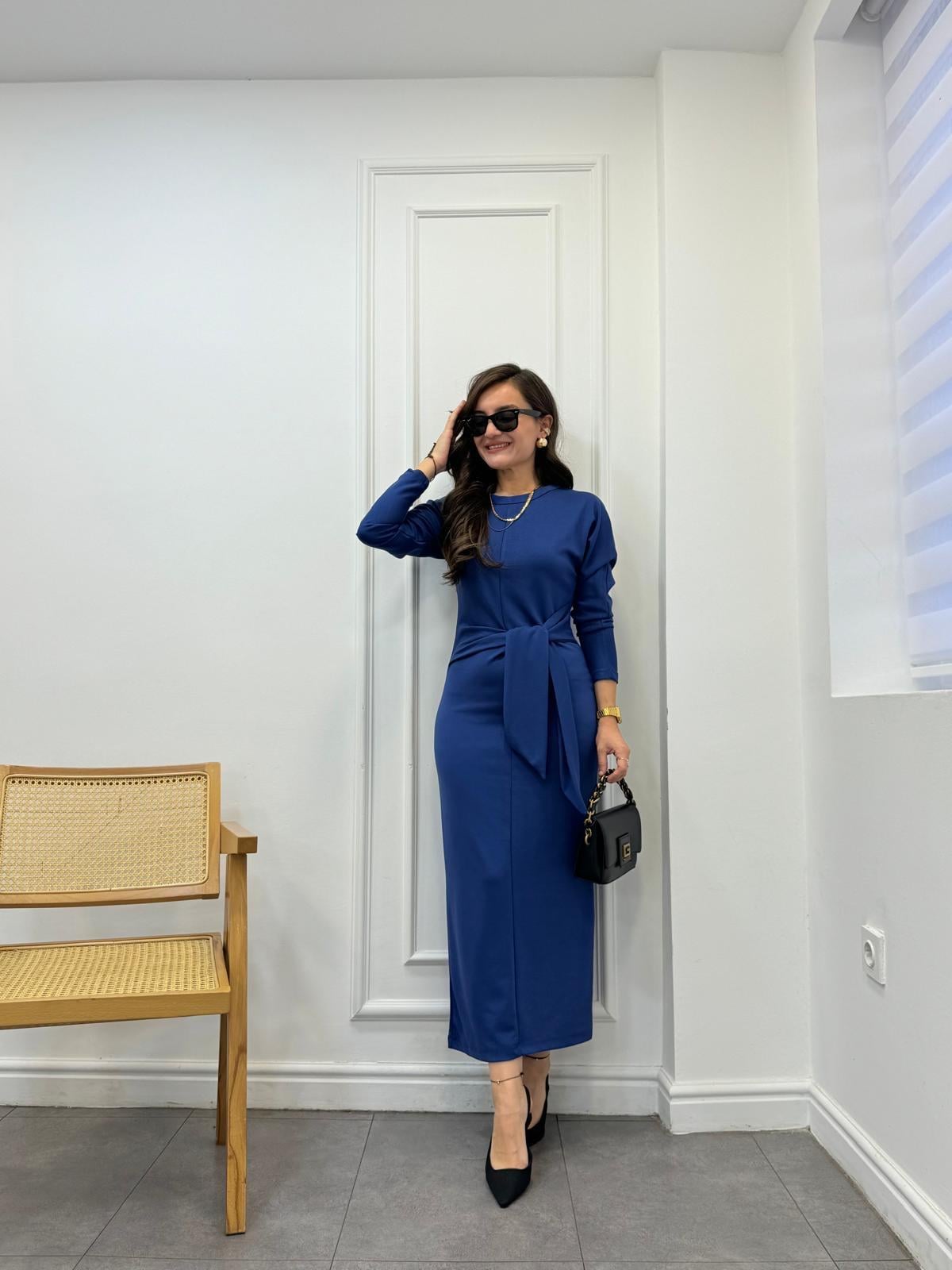 Lacivert Önü Bağlamalı Elbise 244177