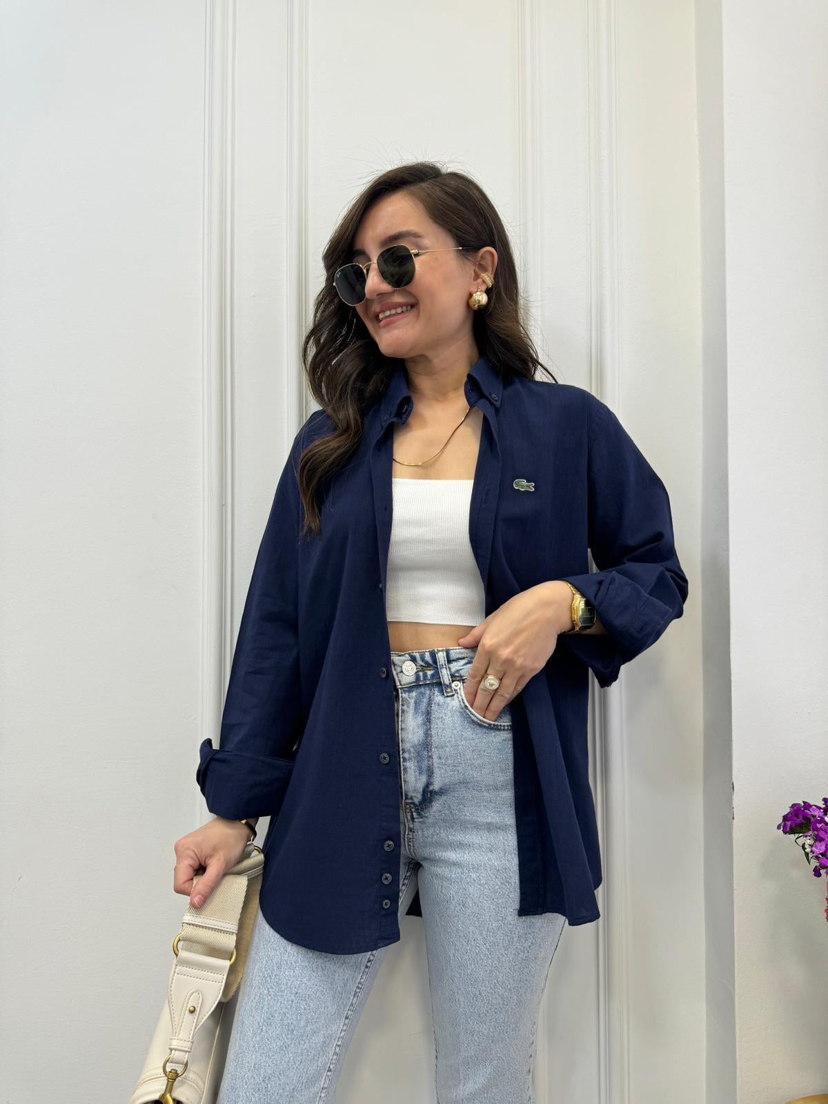 Lacivert Orjinal Marka Keten Gömlek 3838