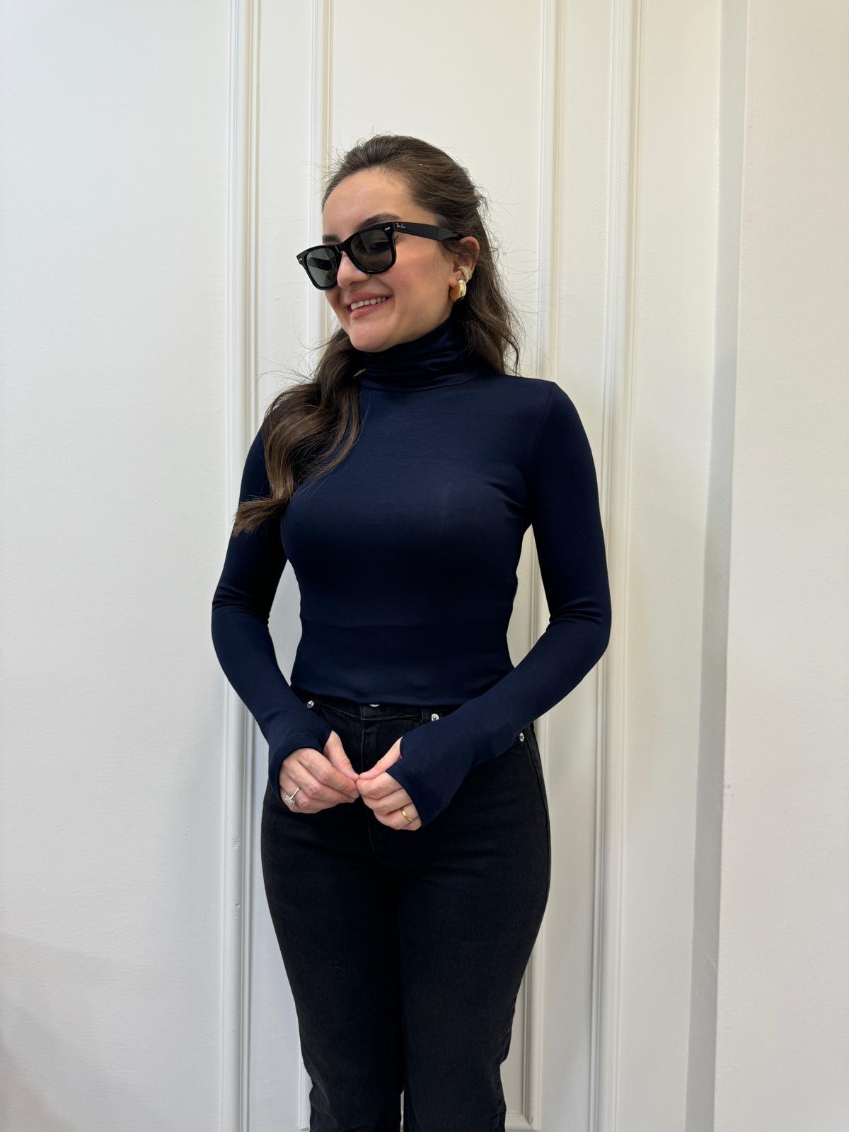 Lacivert Orjinal Marka Özel Dokulu Balıkçı Yaka Bluz 1427