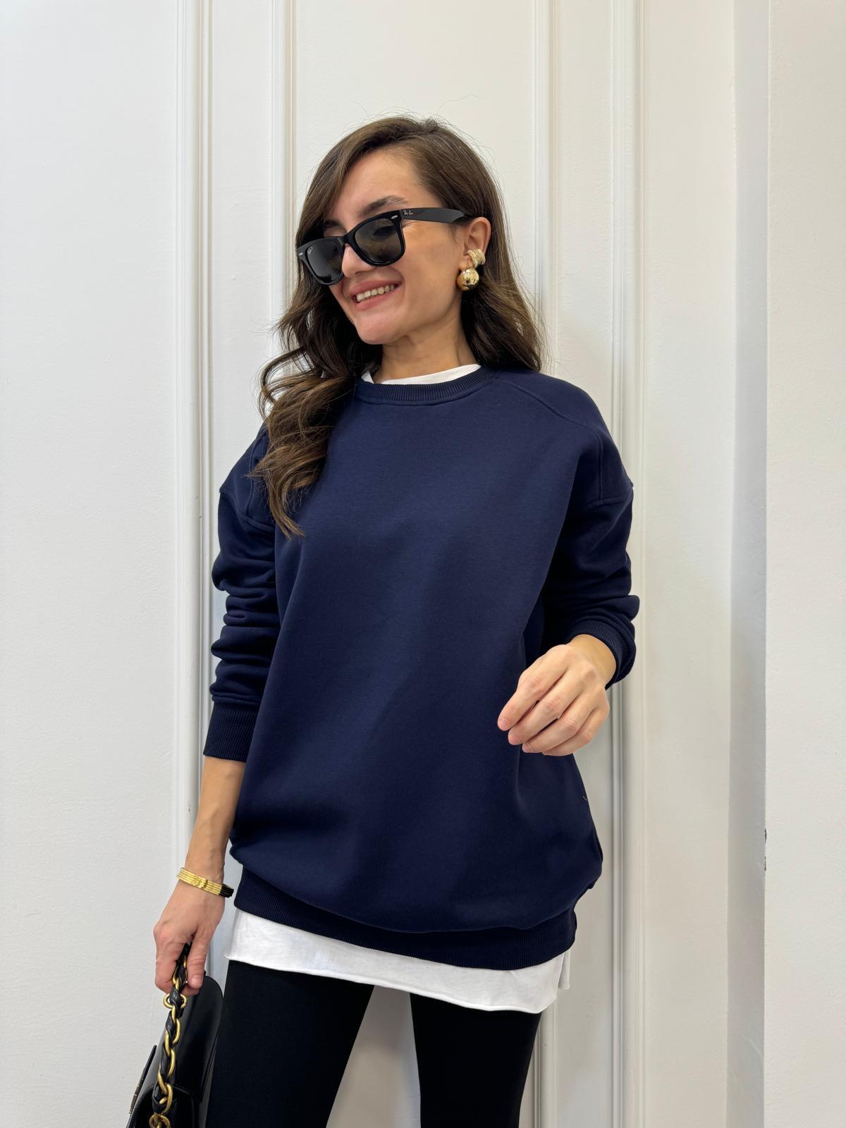 Lacivert Oversize Bisiklet Yaka Sweatshırt 7912