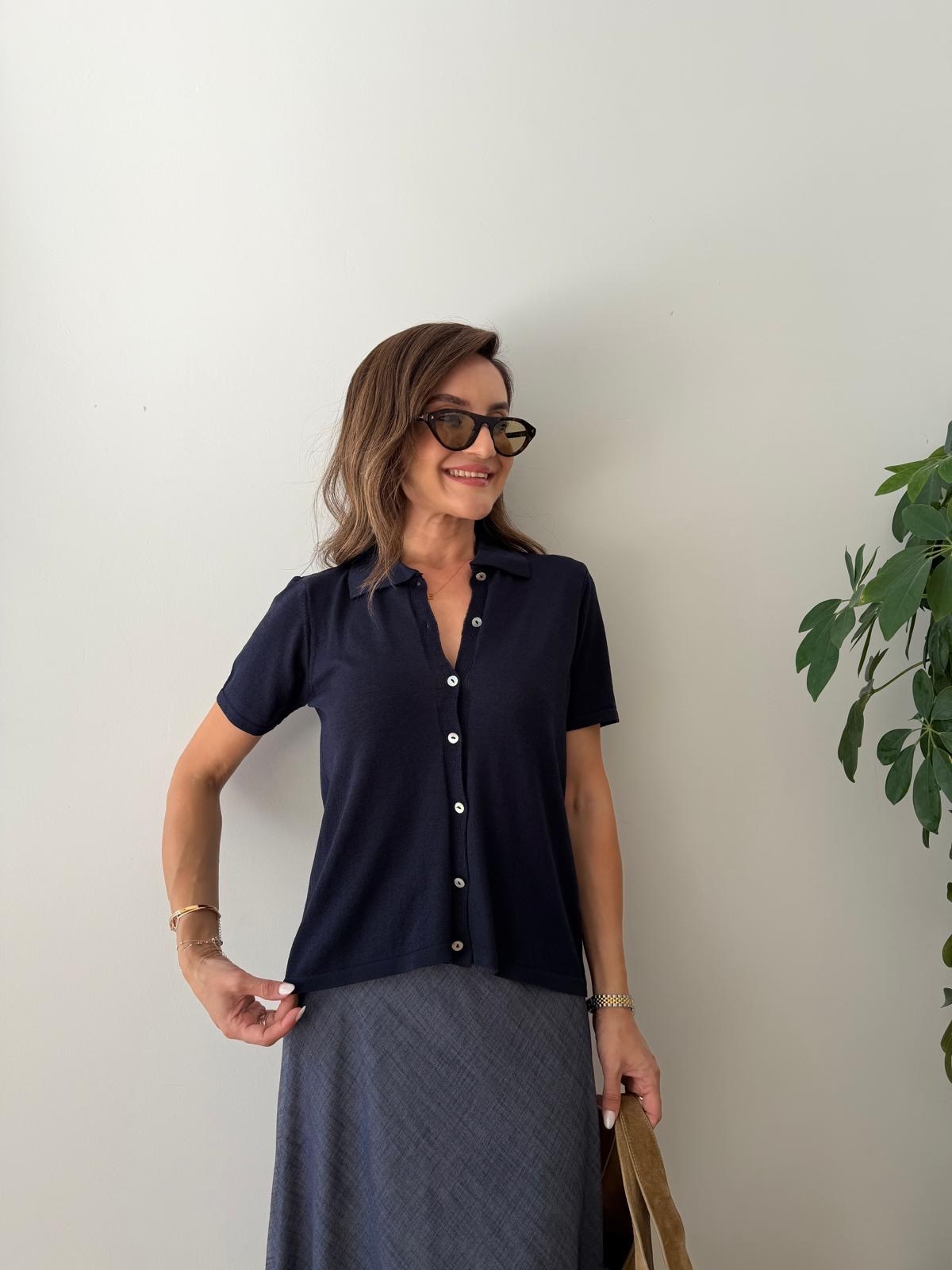 Lacivert Polo Yaka Triko Hırka 5482