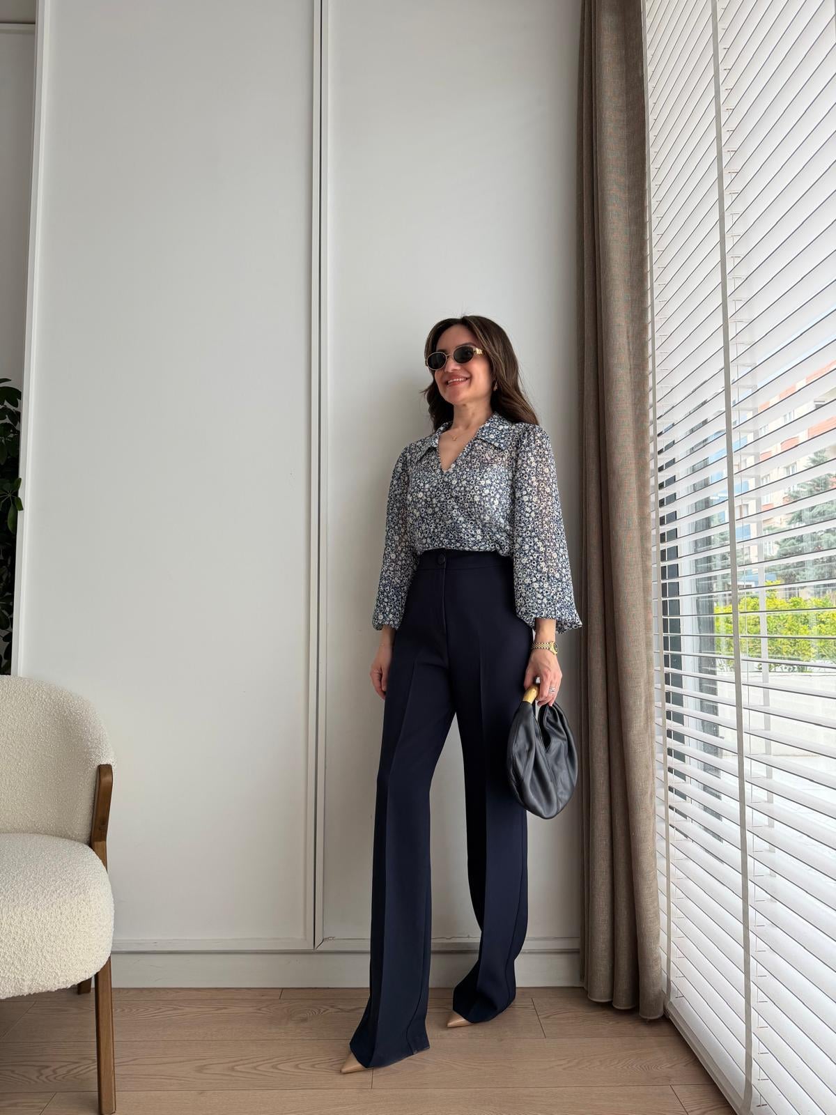 Lacivert Premıum Seri Double Atlas Kumaş Palazzo Pantolon 50714