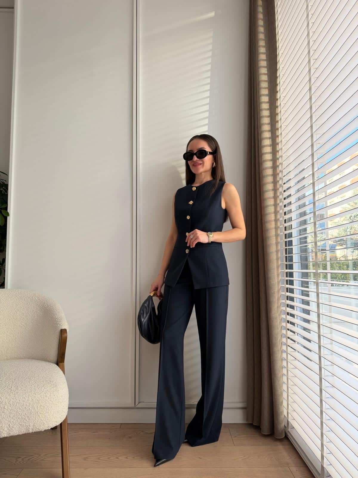 Lacivert Premium Seri Düğme Detaylı Yelekli Takım 9193