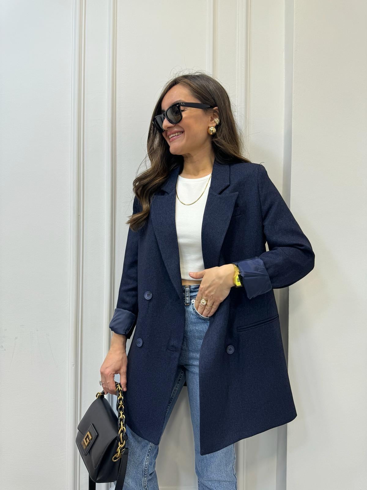 Lacivert Premium Yün Efekt Astarlı Blazer Ceket 7066
