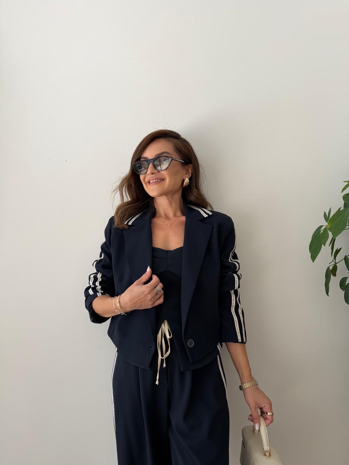 Lacivert Şerit Detaylı Blazer Ceket 00121