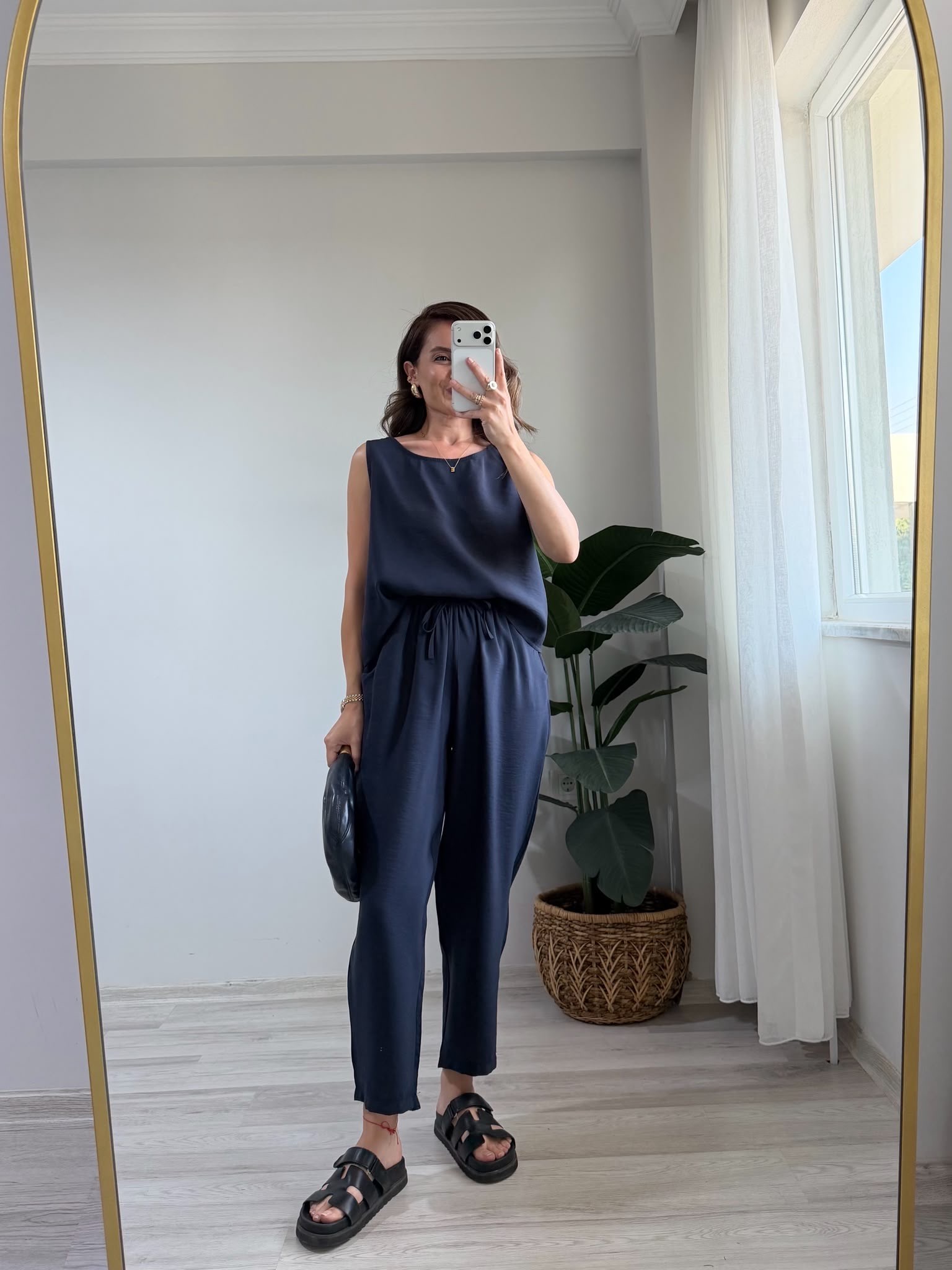 Lacivert Sıfır Kol Bluz Pantolon Takım 3089