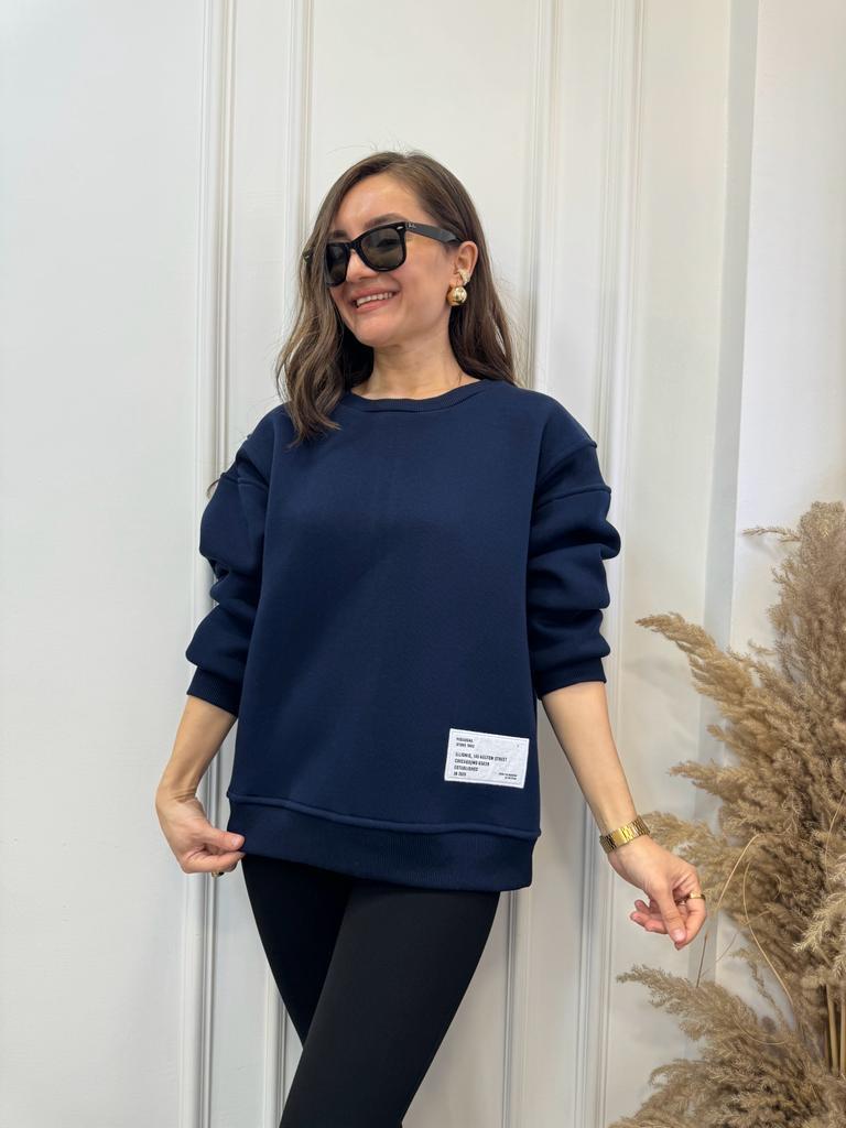 Lacivert Sırt Zincir Detaylı Sweatshirt 5055