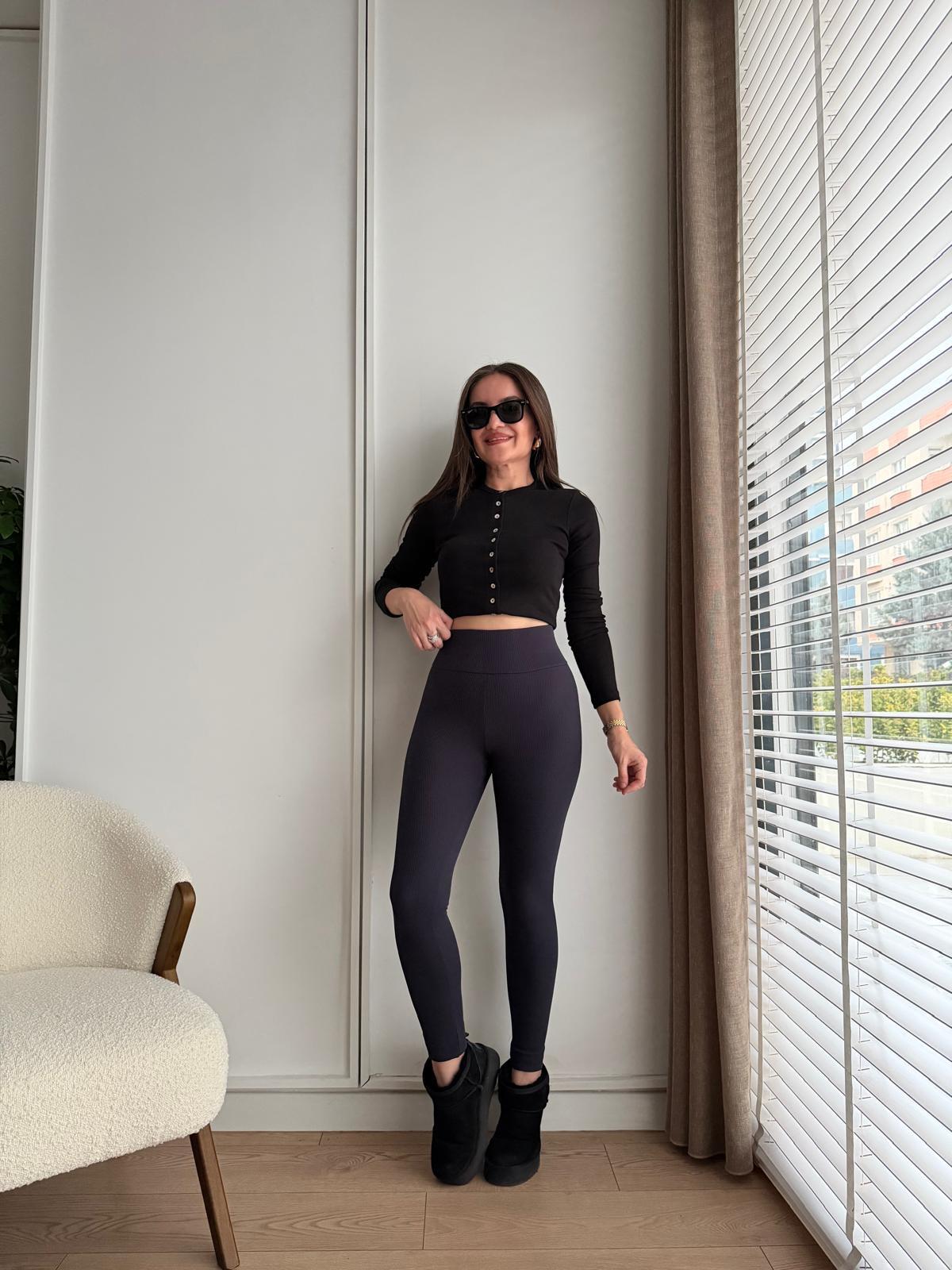 Lacivert Toparlayıcı Şardonlu Fitilli Tayt T4279