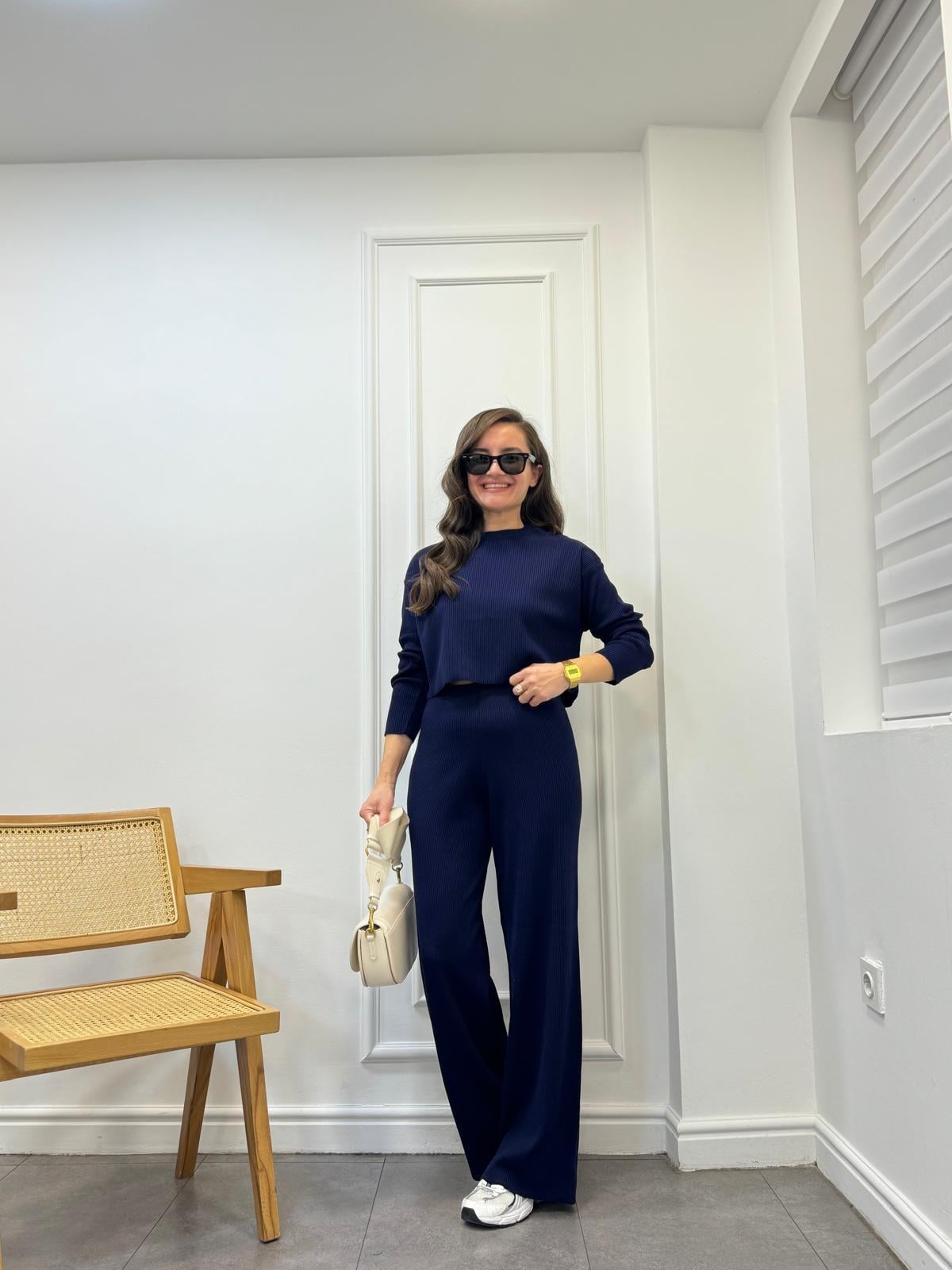 Lacivert Triko Bluz Pantolon Fitilli Takım 4237