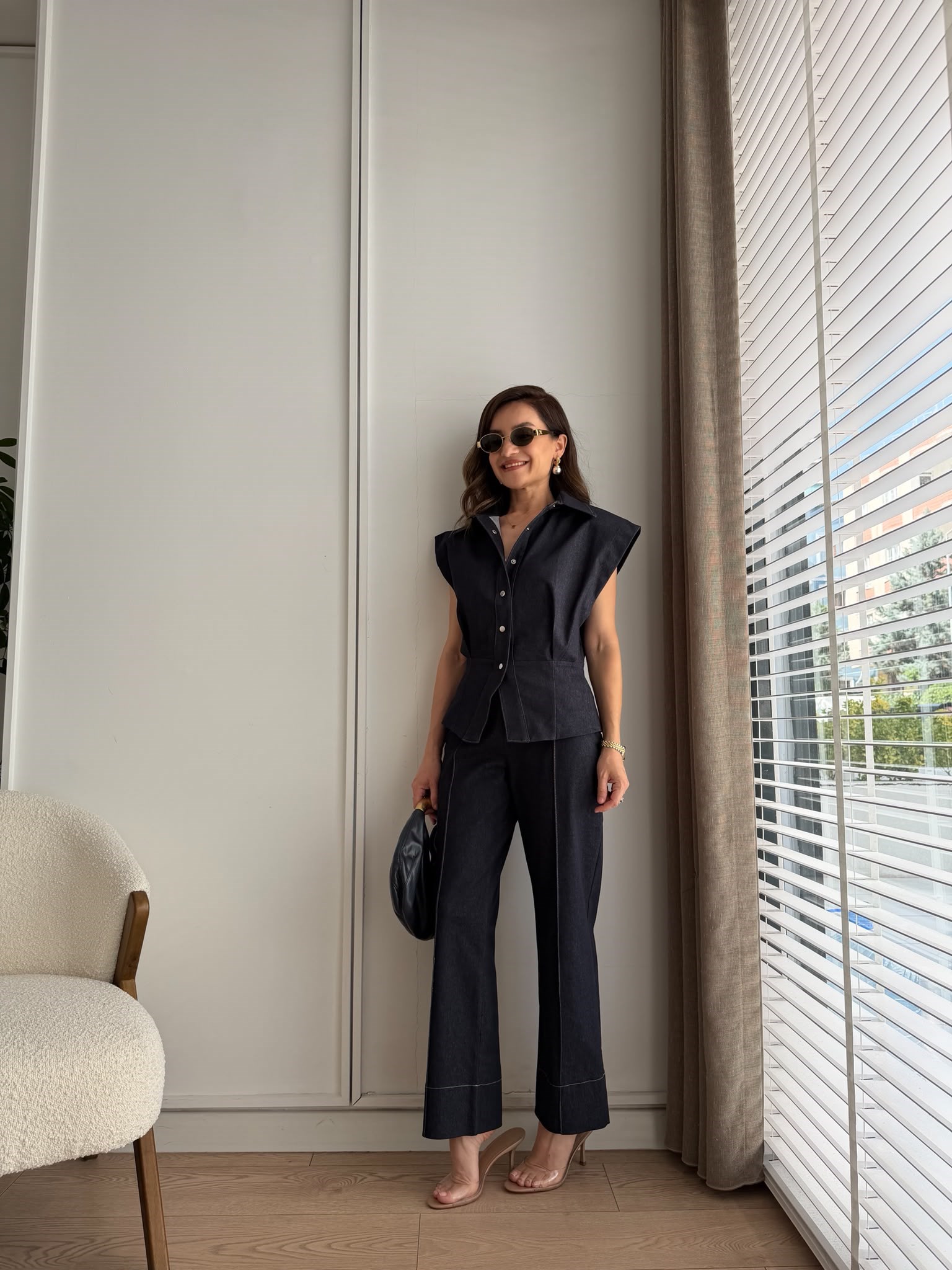 Lacivert Vatkalı Pens Detaylı Denim Takım 3829