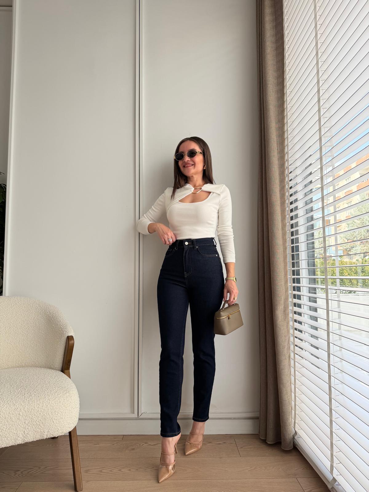 Lacivert Yüksek Bel Mom Jean D661