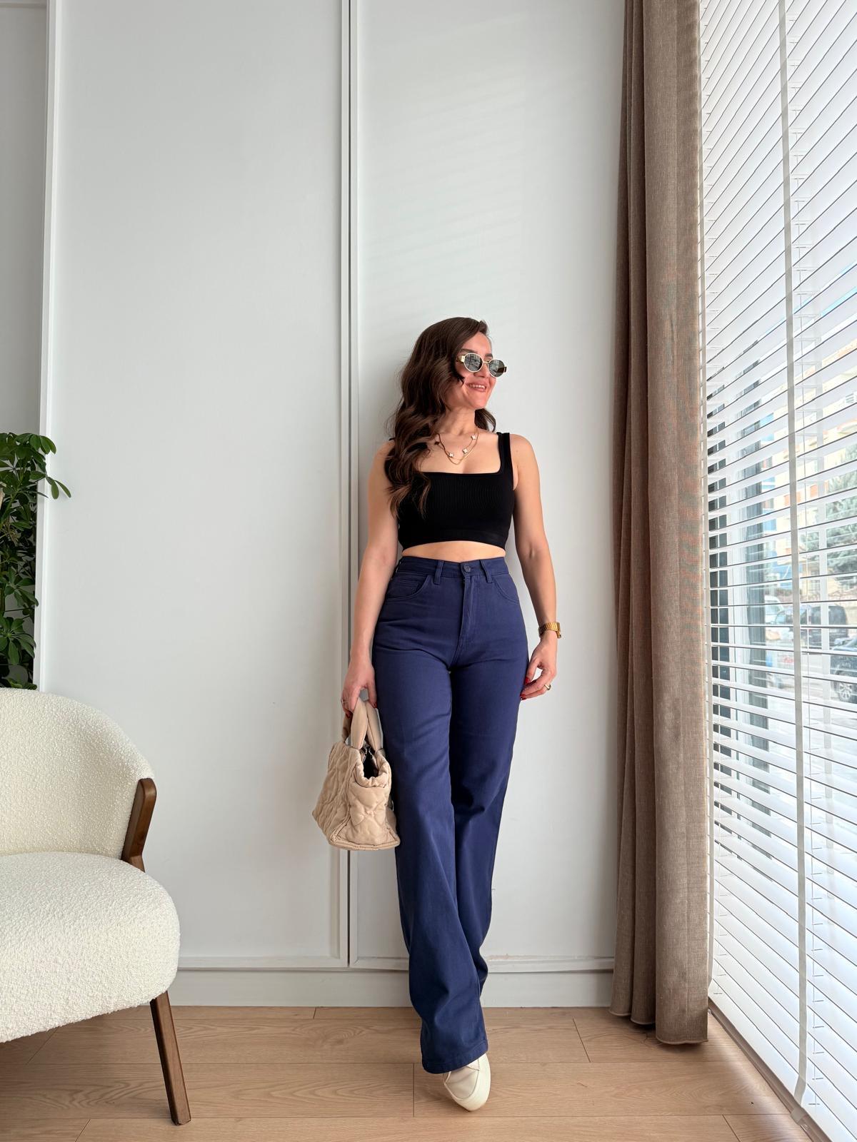 Lacivert Yüksek Bel Palazzo Pantolon 3731