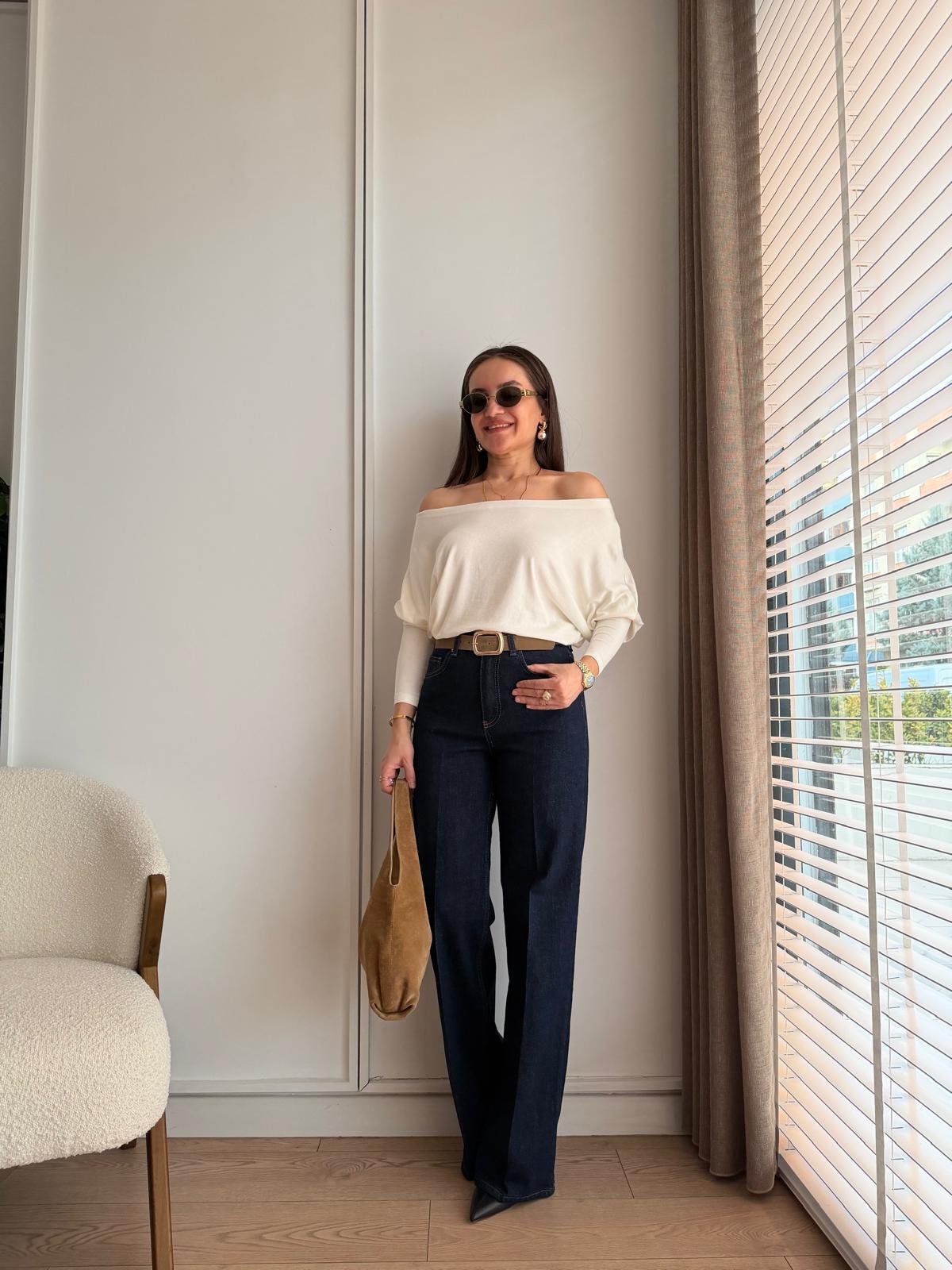 Lacivert Yüksek Bel Ütü İzli Wide Leg Jean D882