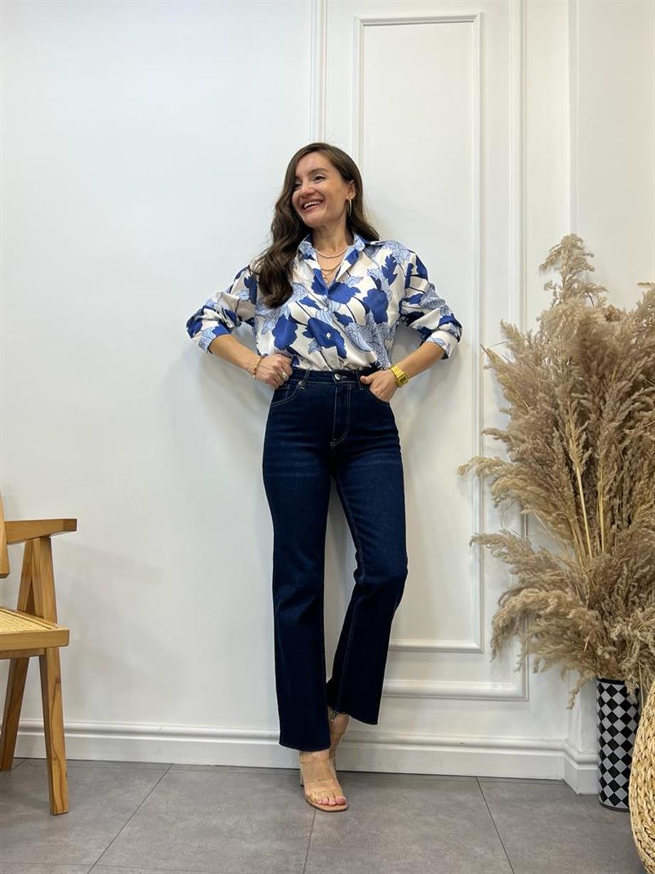 Lacivet Kahve Dikişli Flore Kesim Premium Yüksek Bel Jean 2301