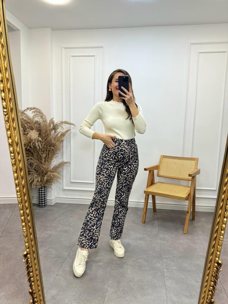 Leopar Desenli Orijinal Marka Flare Kesim Jean 0506