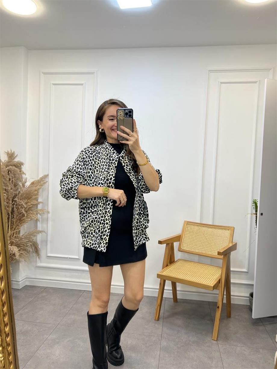 Leopar Saten Lüx Kalite Tasarım Bomber Ceket 85072