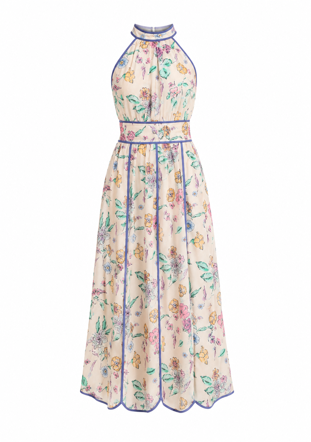 Lila Biyeli Halter Yaka Çiçekli Elbise 3245