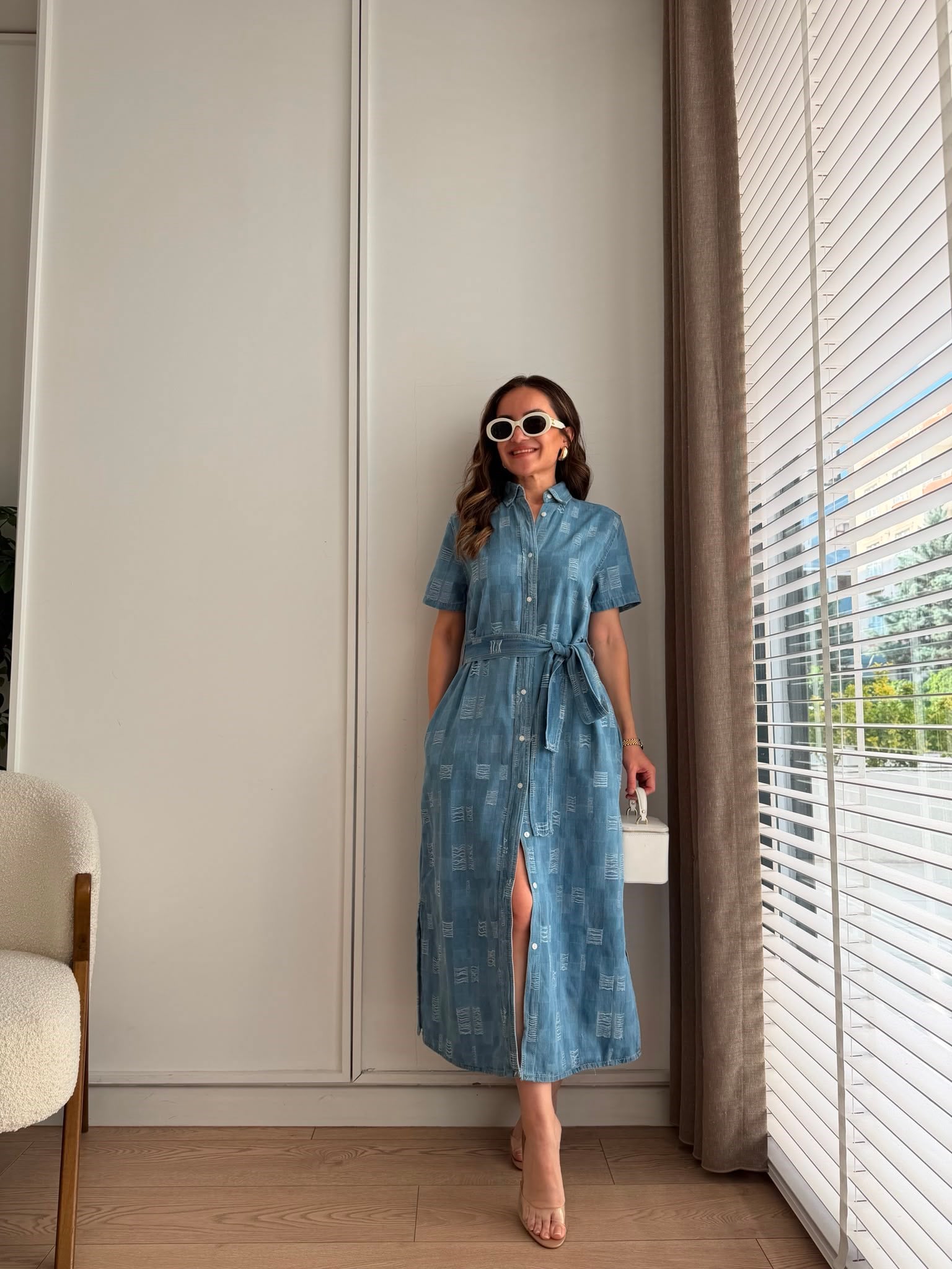 Mavi Dikiş Detaylı Denim Gömlek Elbise 3617