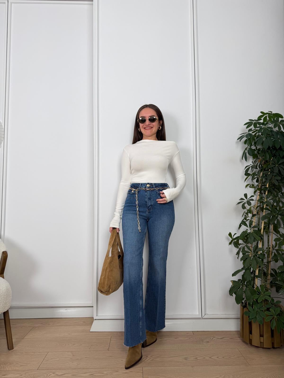 Mavi Gold Kemerli Wide Leg Jean 8158