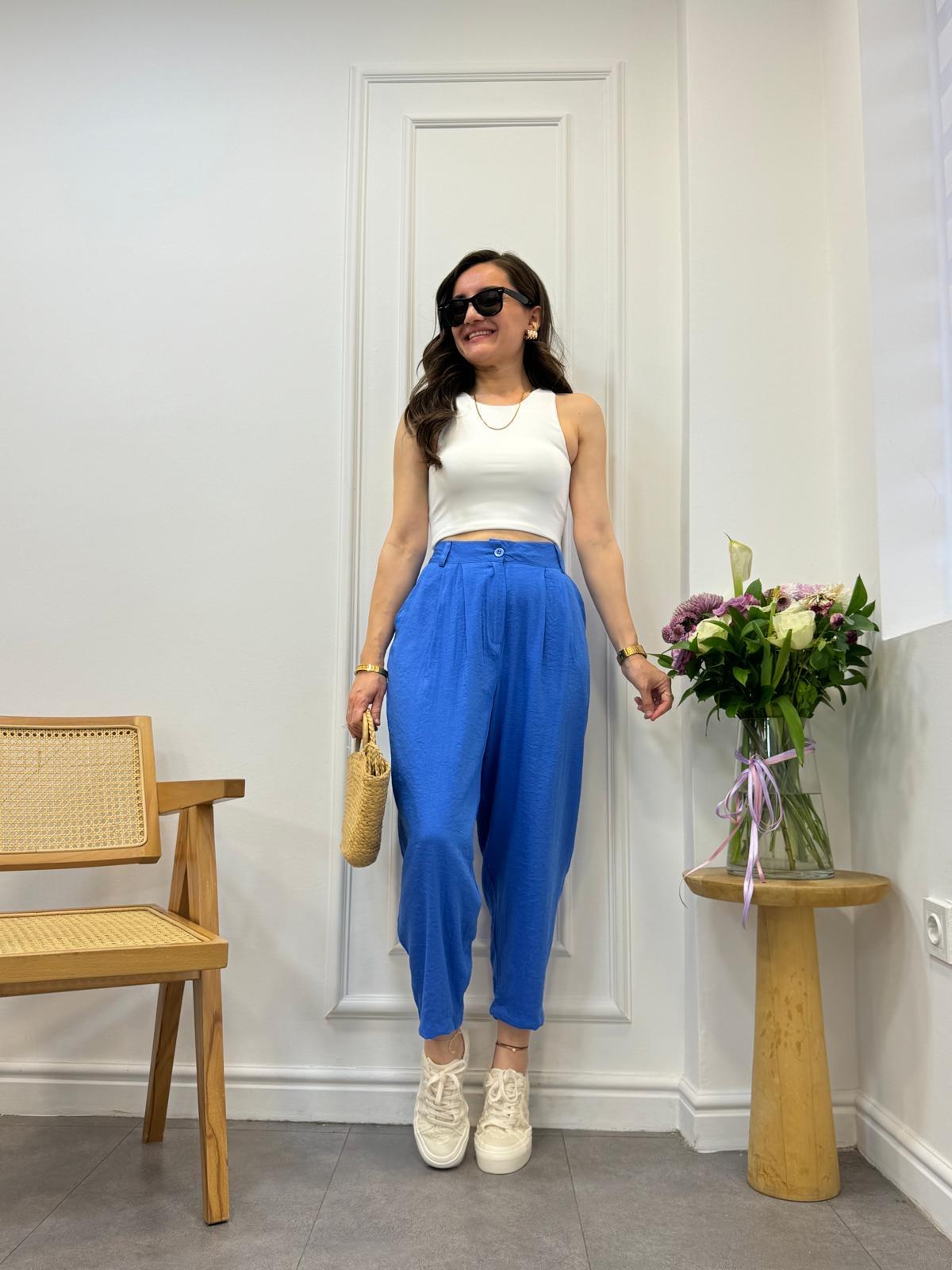 Mavi İthal Kumaş Şalvar Pantolon 1602