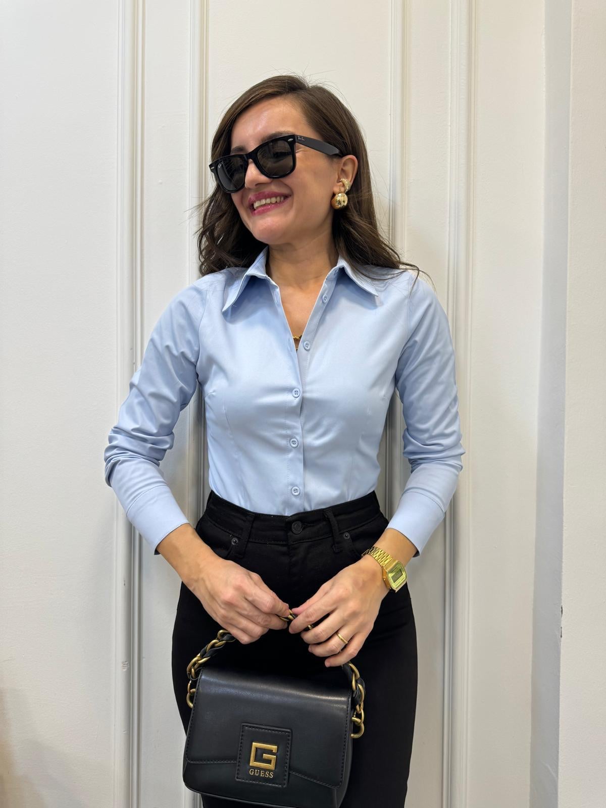 Mavi Likralı Slim Fit Gömlek 4897