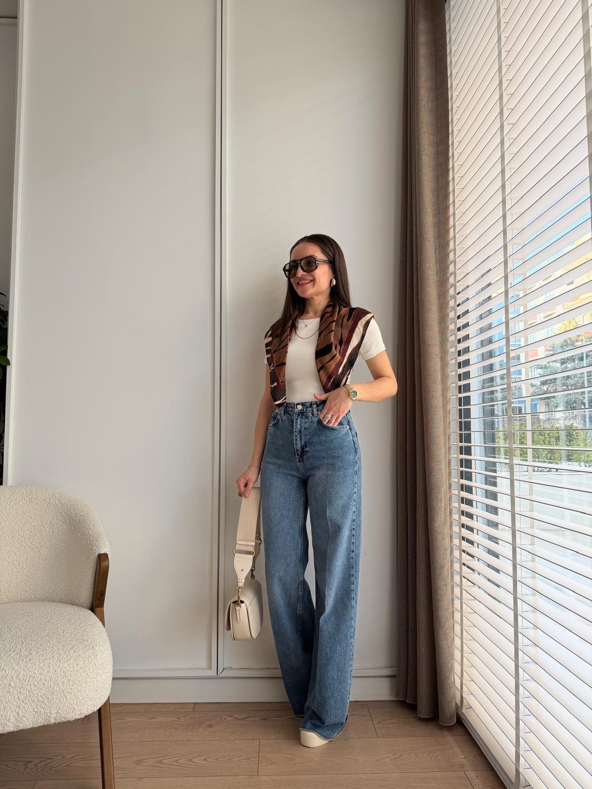 Mavi Paça Detaylı Palazzo Jean 8184