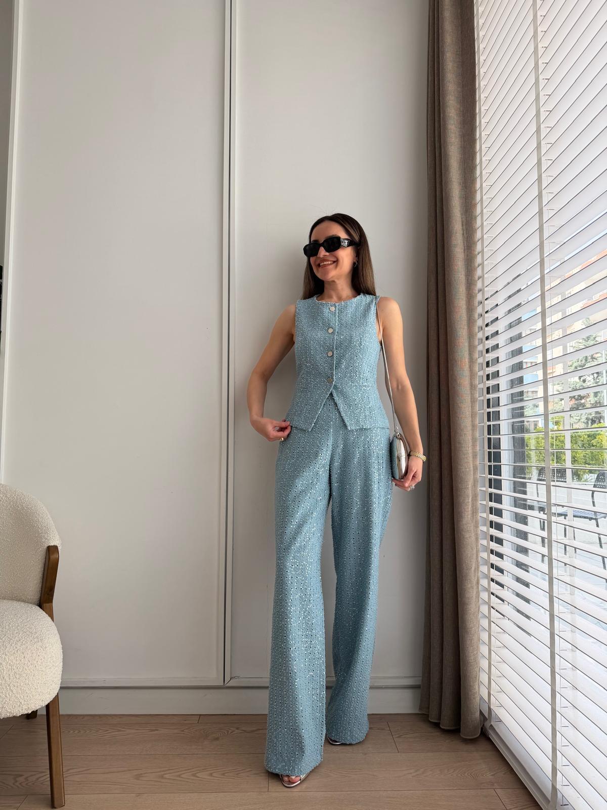 Mavi Tasarım Pullu Premium Yelek Takım 83922