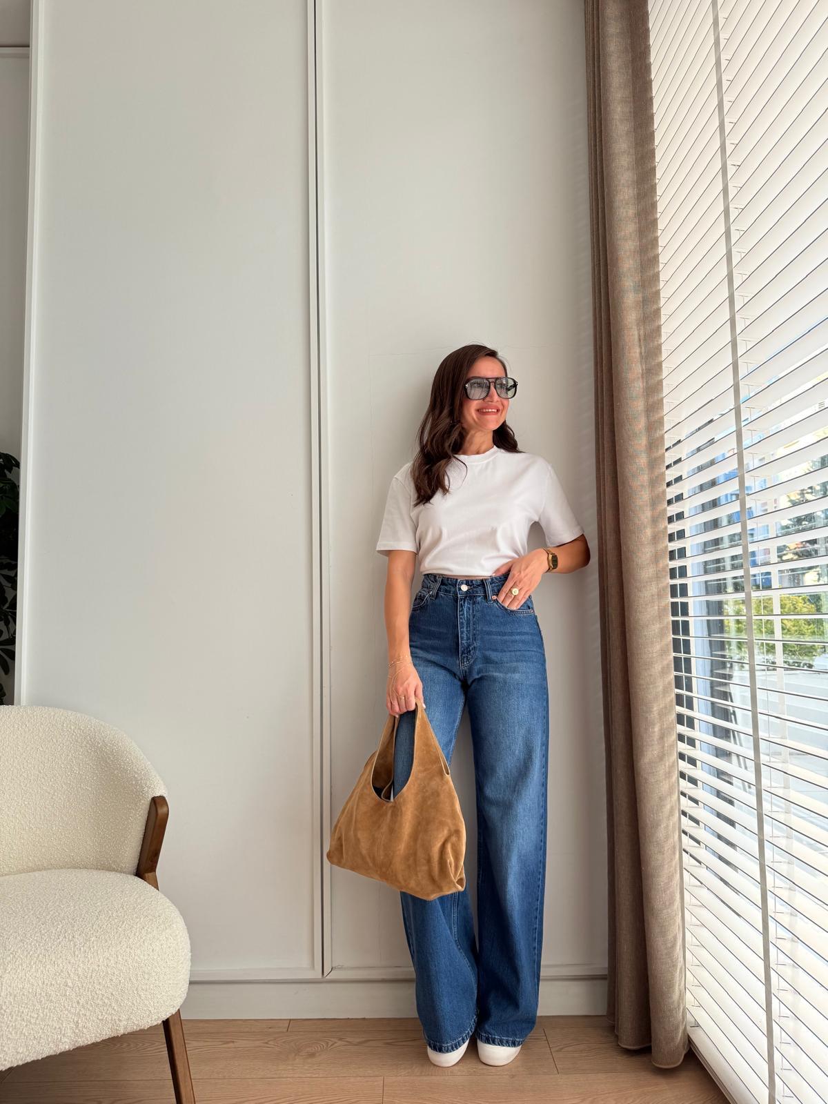 Mavi Yüksek Bel Geniş Paça Jean Pantolon 0278