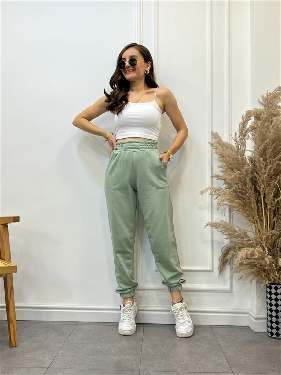 Mint Yeşili Cepli Bel Paça Lastikli Alt Eşofman 5045