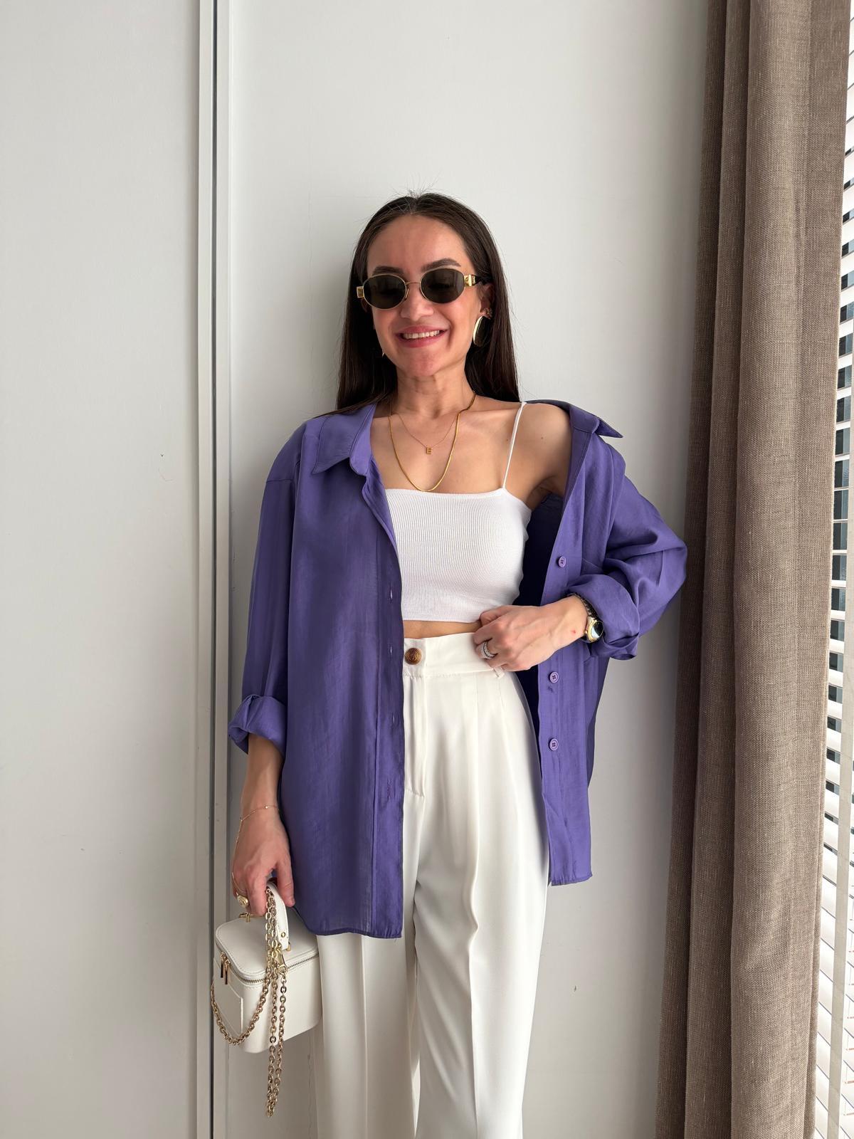 Mor Lüx Kalite Oversize Gömlek 4612