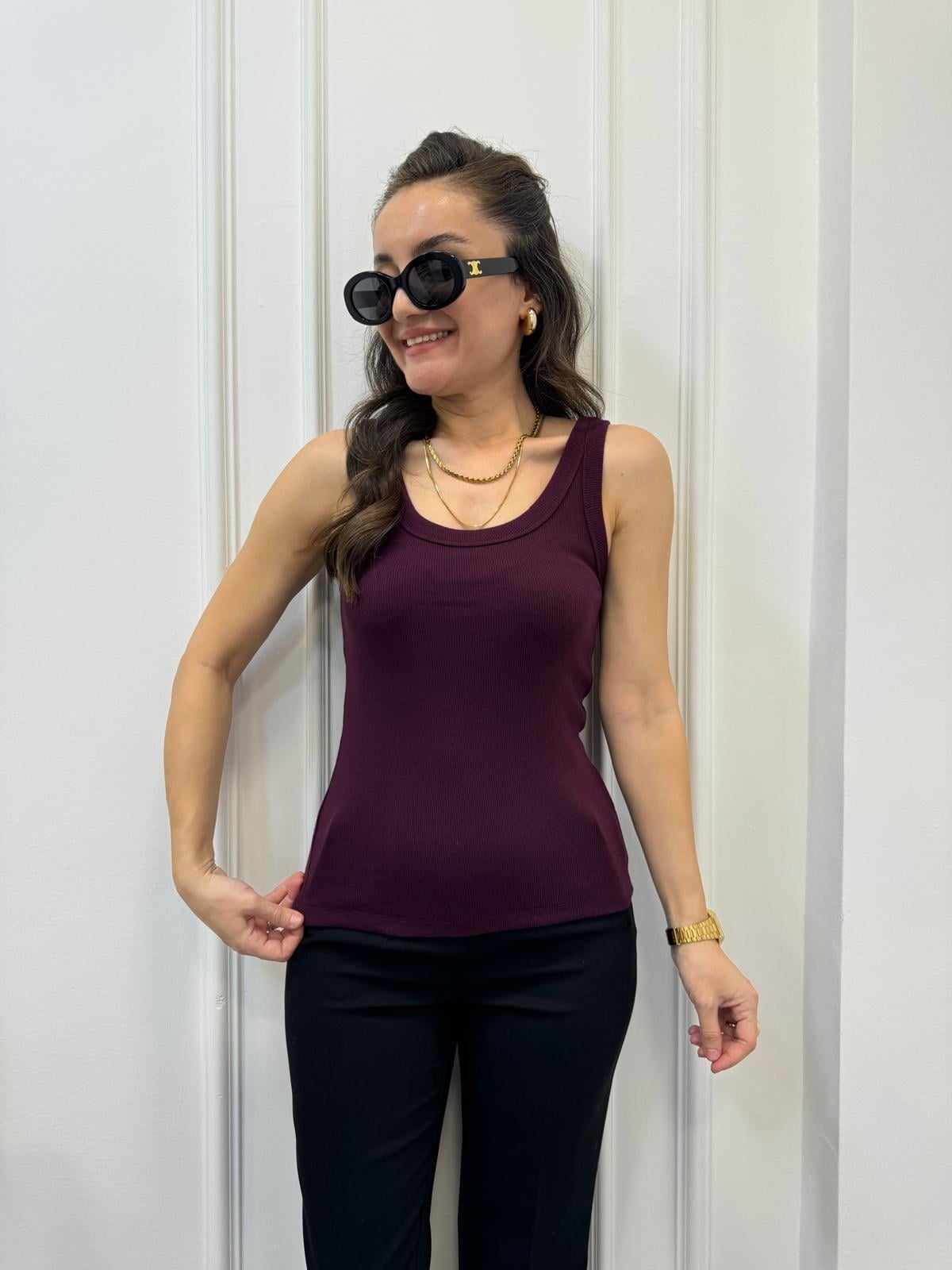 Mürdüm Fitilli Kalın Askılı Atlet 006