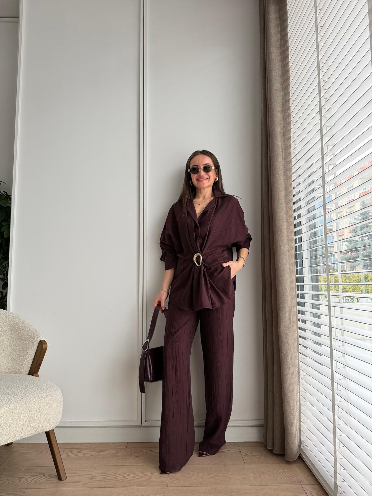 Mürdüm Gold Tokalı Gömlek Pantolon Takım 51240