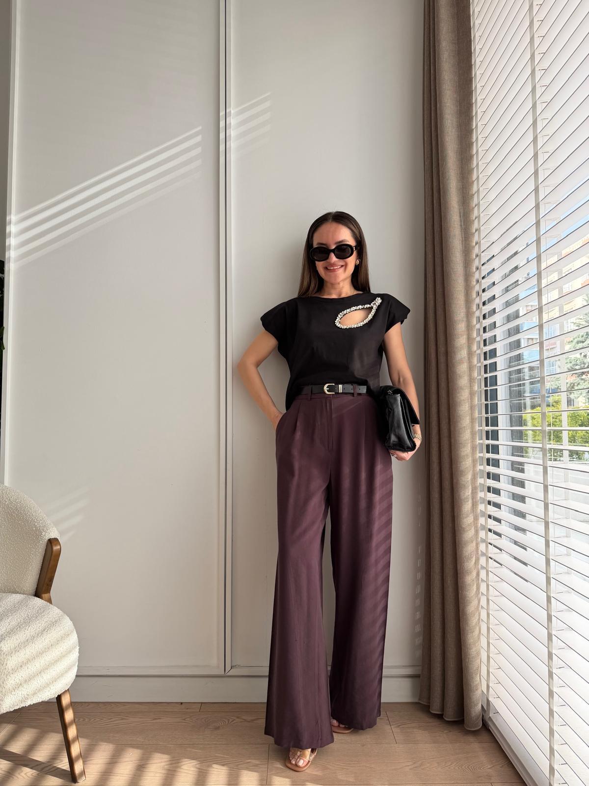 Mürdüm Kemerli Palazzo Pantolon 3893