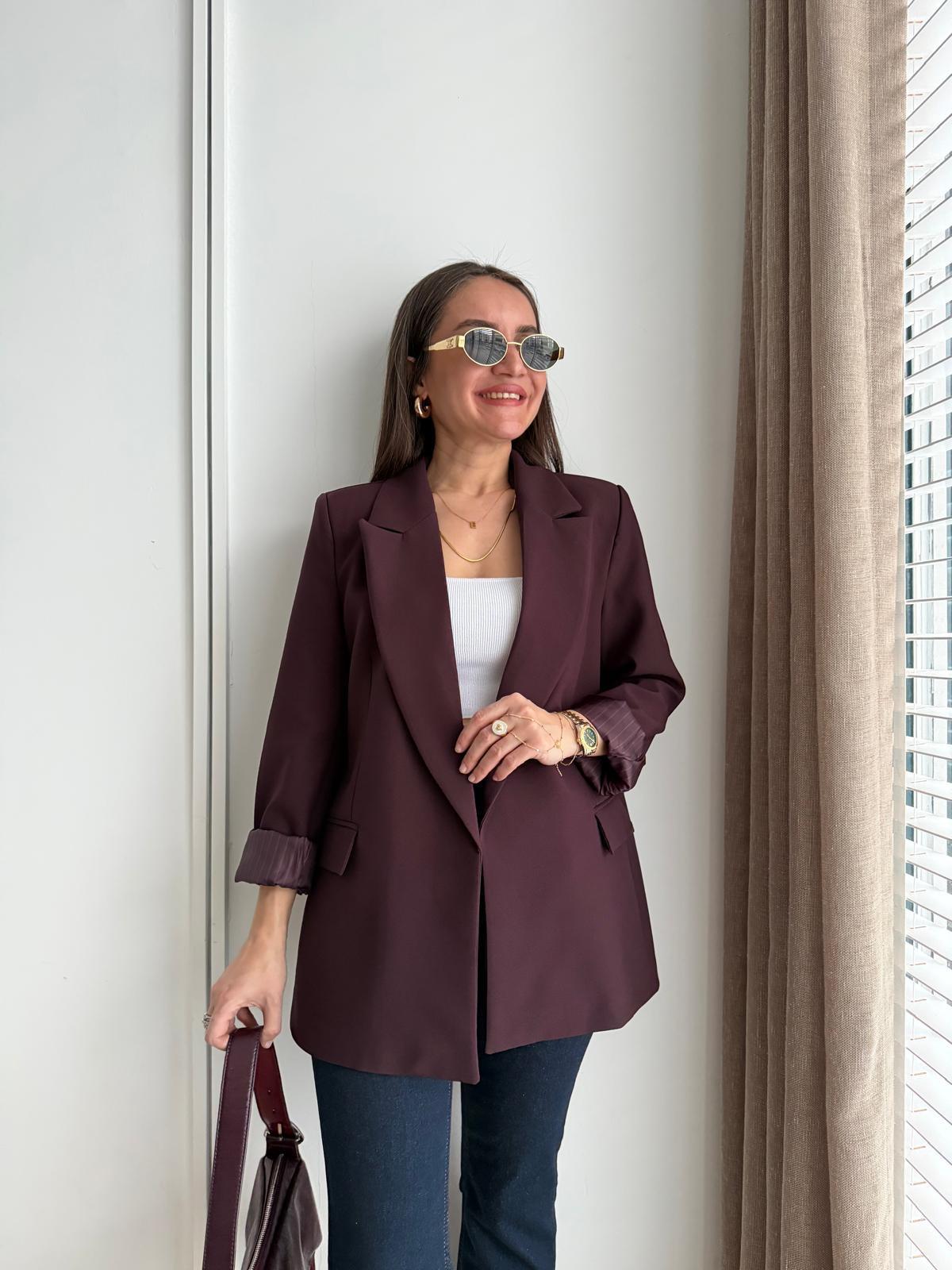 Mürdüm Premium Kalite Marin Astarlı Double Kumaş Blazer 7560