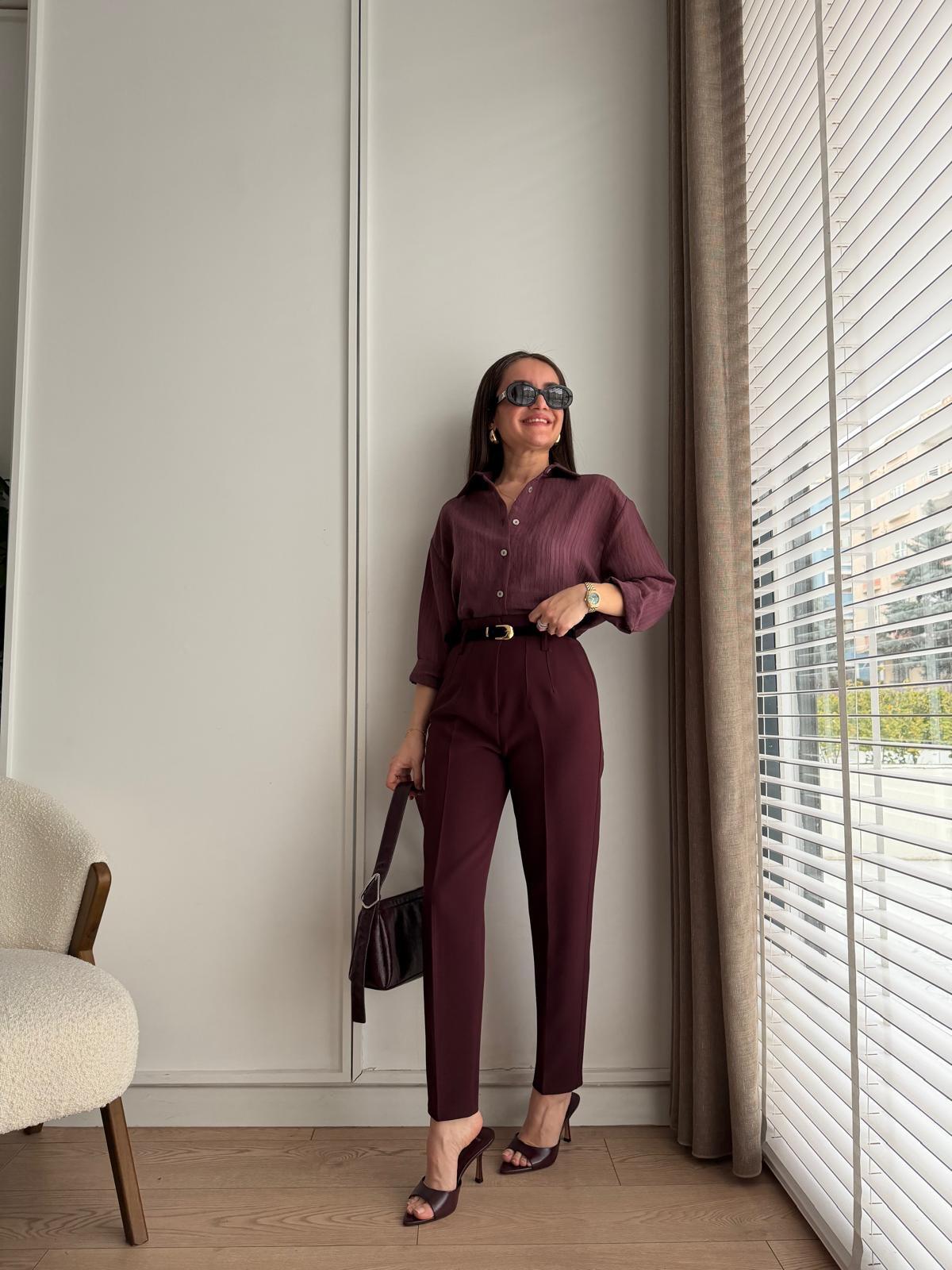 Mürdüm Süet Kemerli Pensli Pantolon 51269