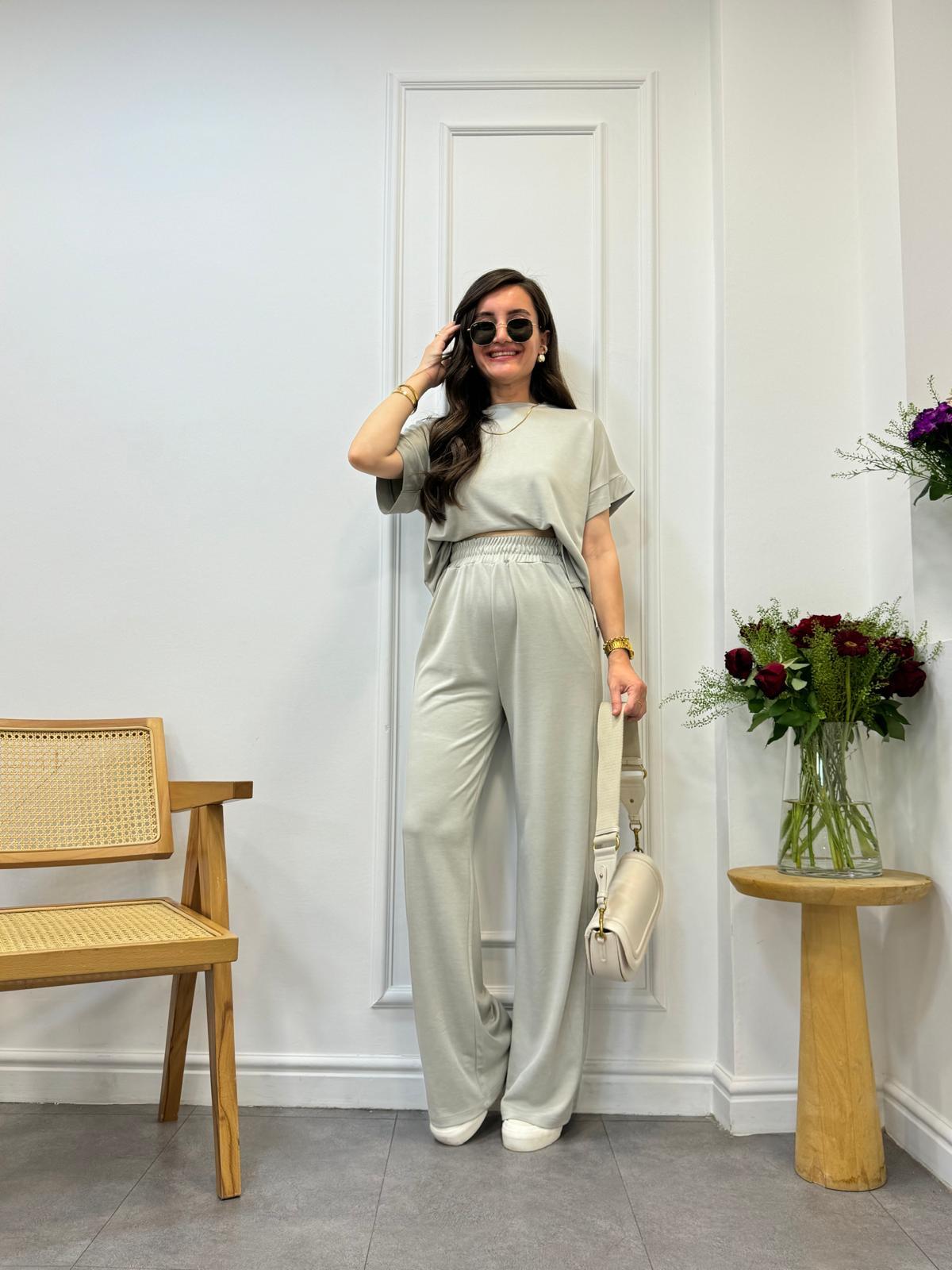 Olive Modal Kumaş Tişört Pantolon Takım 50904