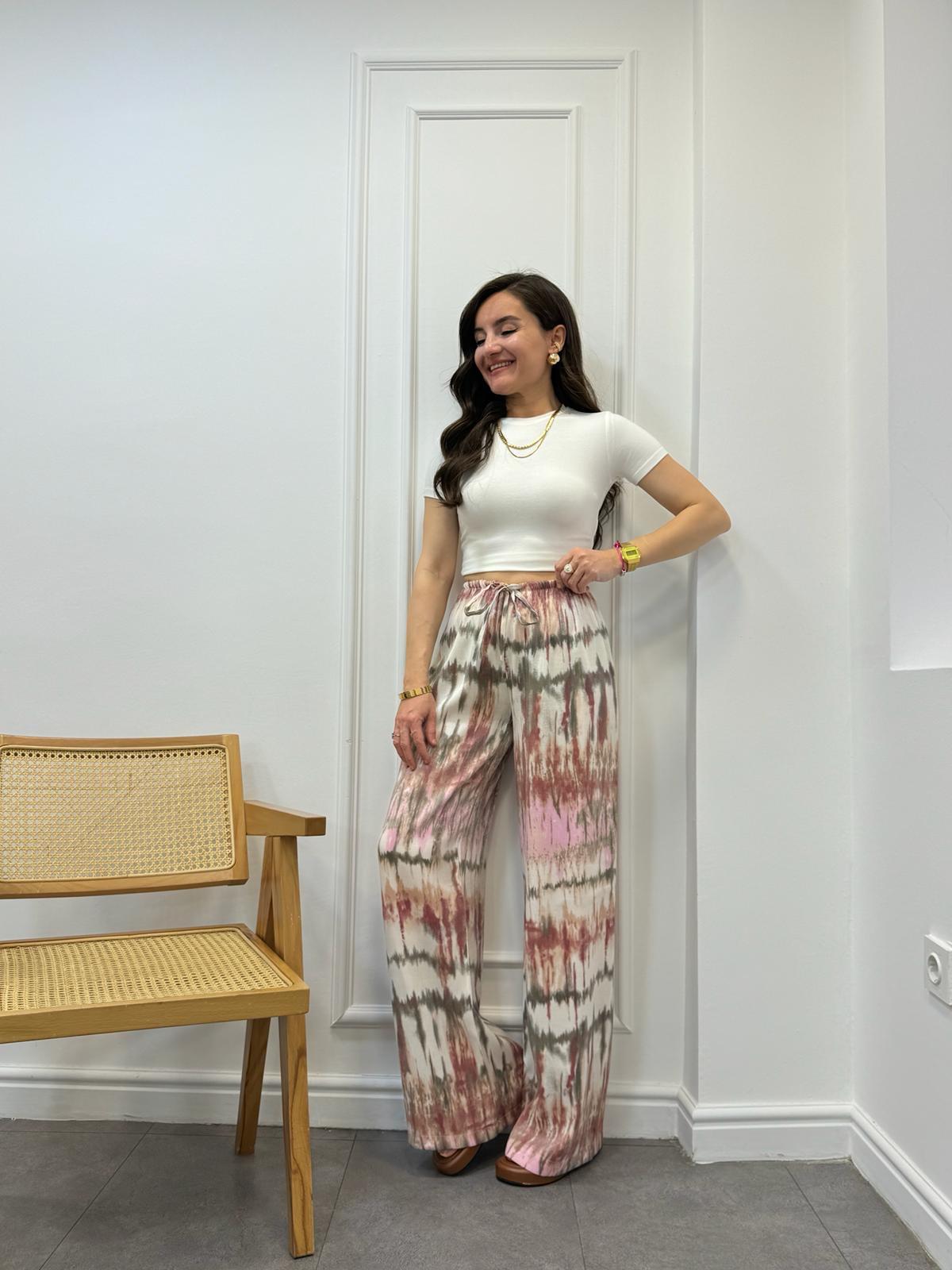 Pembe Batik Desenli Pantolon 40191