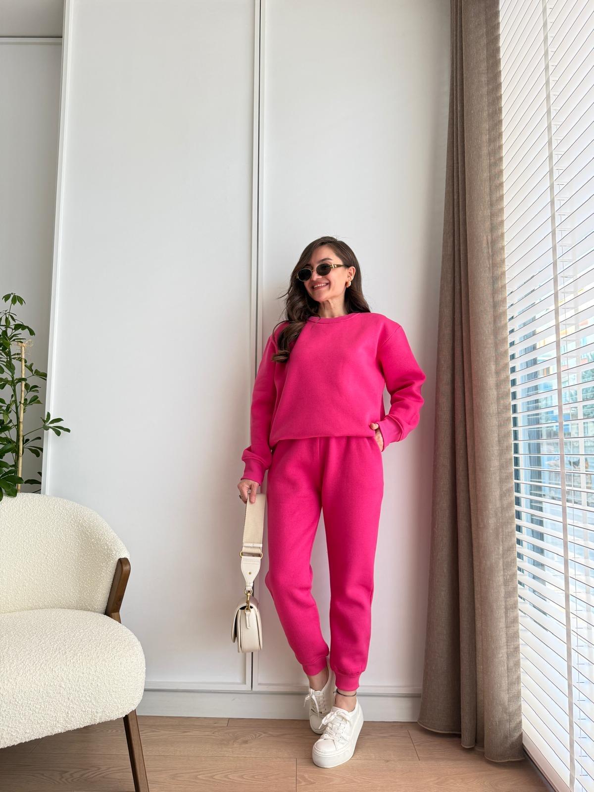 Pembe Bisiklet Yaka Paçası Lastikli Üç İplik Takım 1126