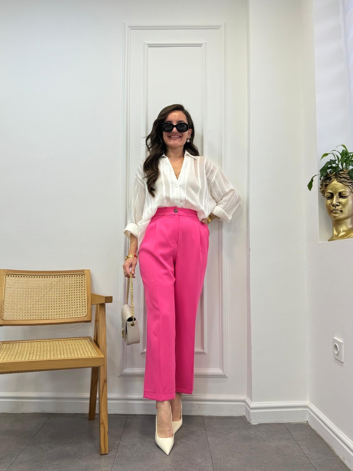 Pembe Double Kumaş Çift Pensli Klasik Pantolon 0159