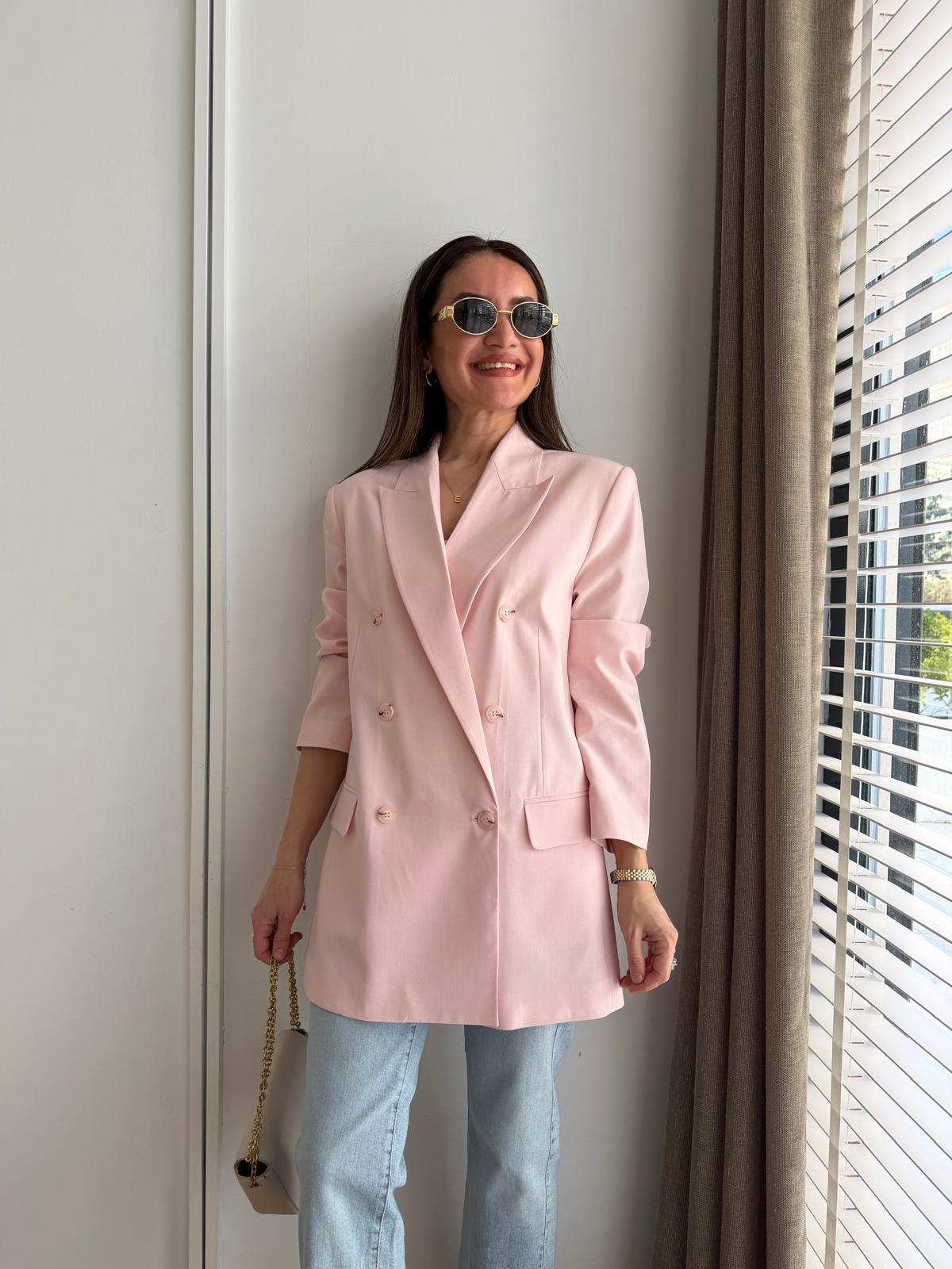 Pembe Kruvaze Yaka Vatkalı Blazer Ceket 60798