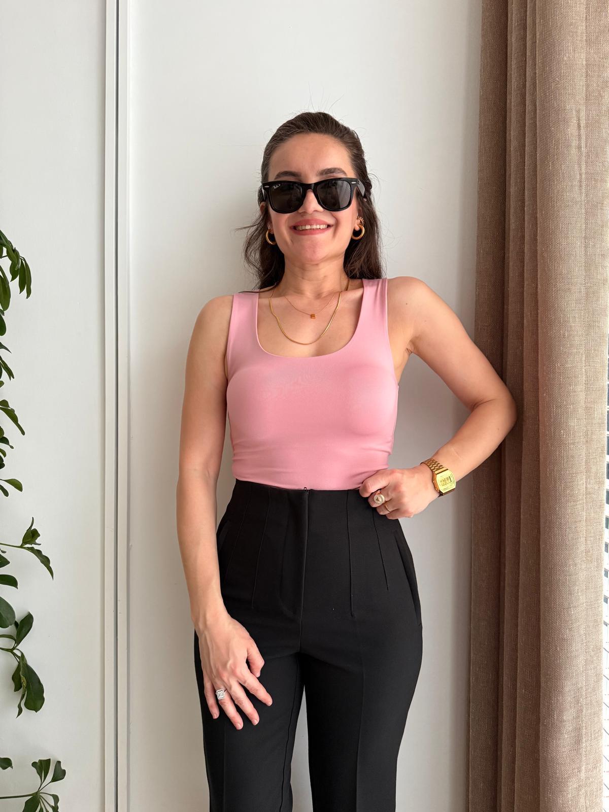 Pembe Lüx Kalite U Yaka Atlet 015