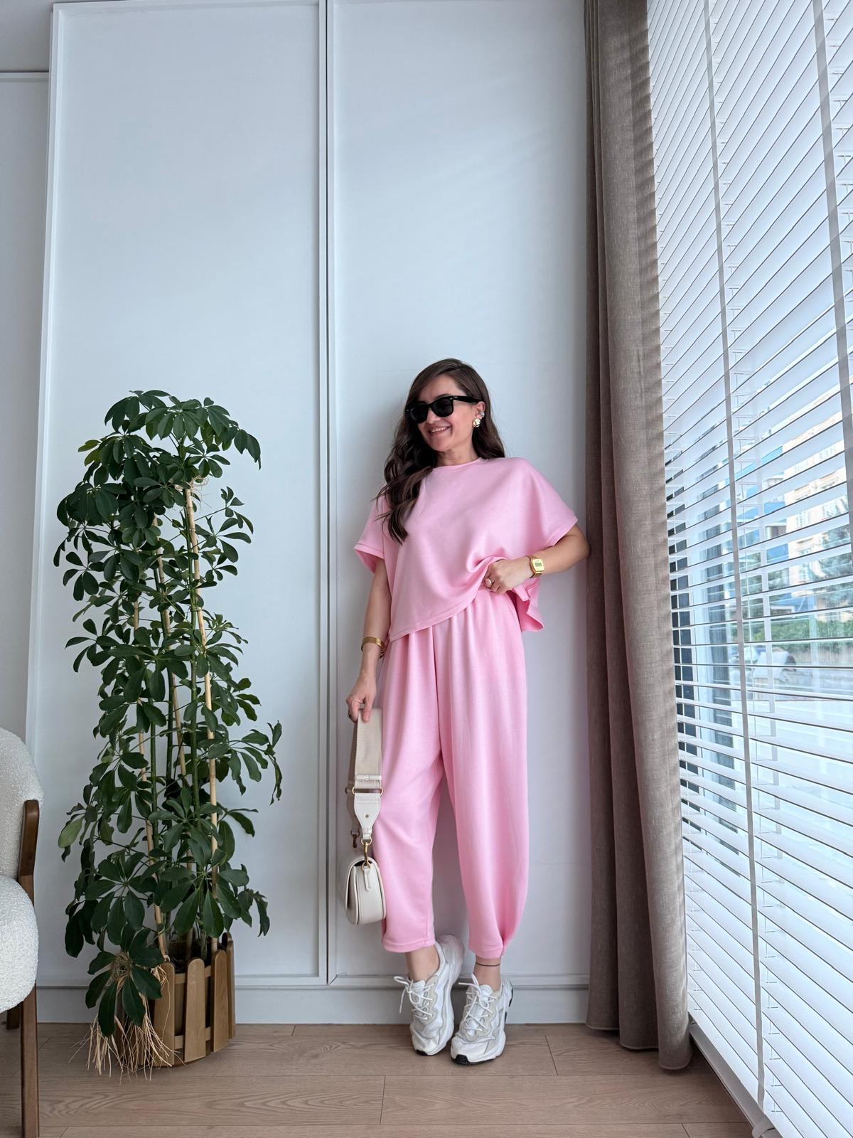 Pembe Modal Kumaş Paça Detaylı Takım 963